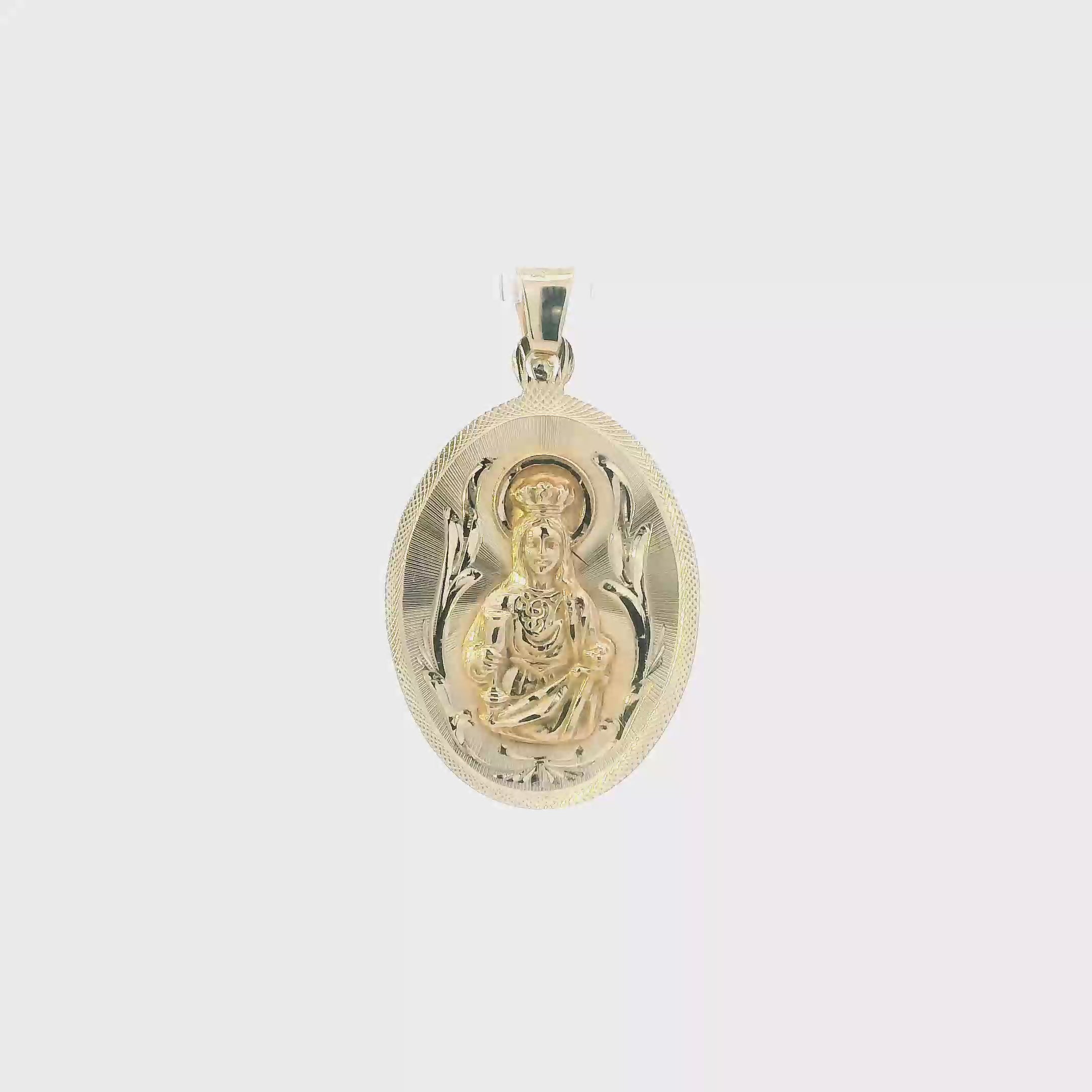 14K Yellow Gold Diamond Cut Oval Religious Figure Pendant