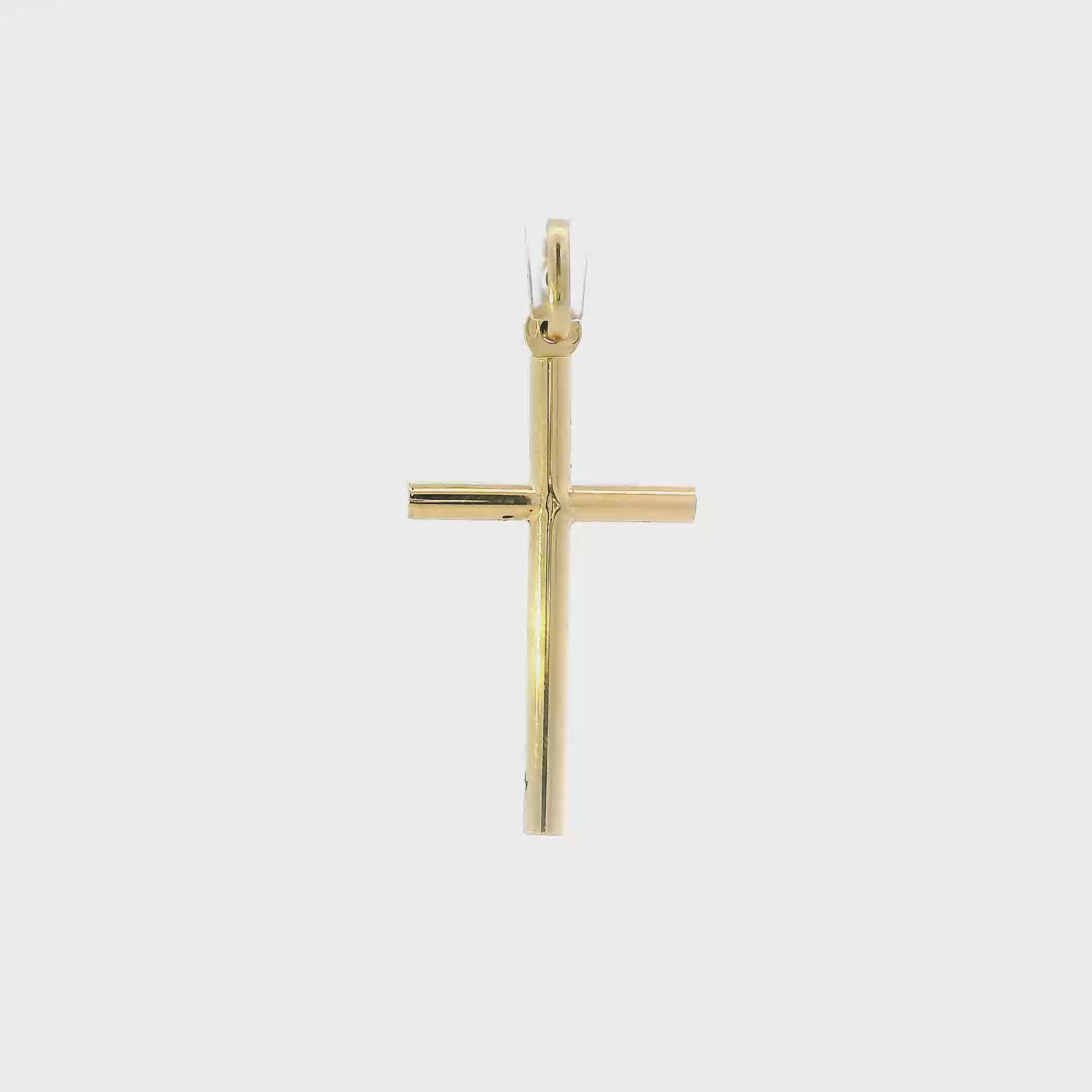 18K Yellow Gold Tube Cross Pendant