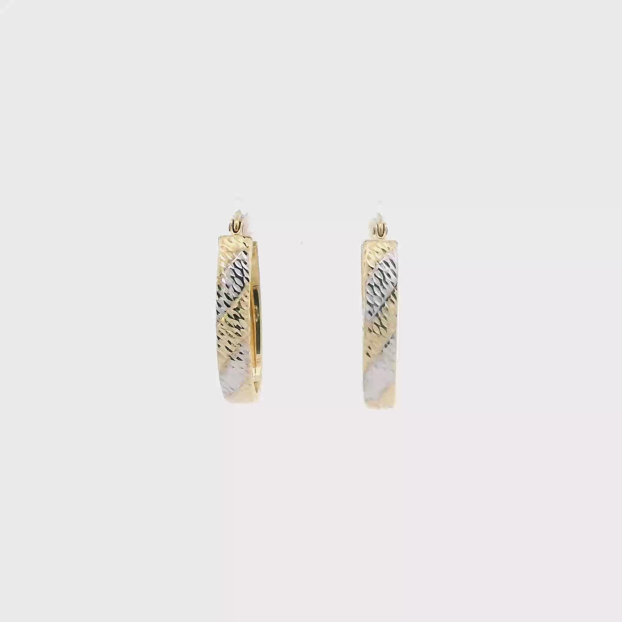 10K Yellow & White Gold Oval Striped Hoop Earrings