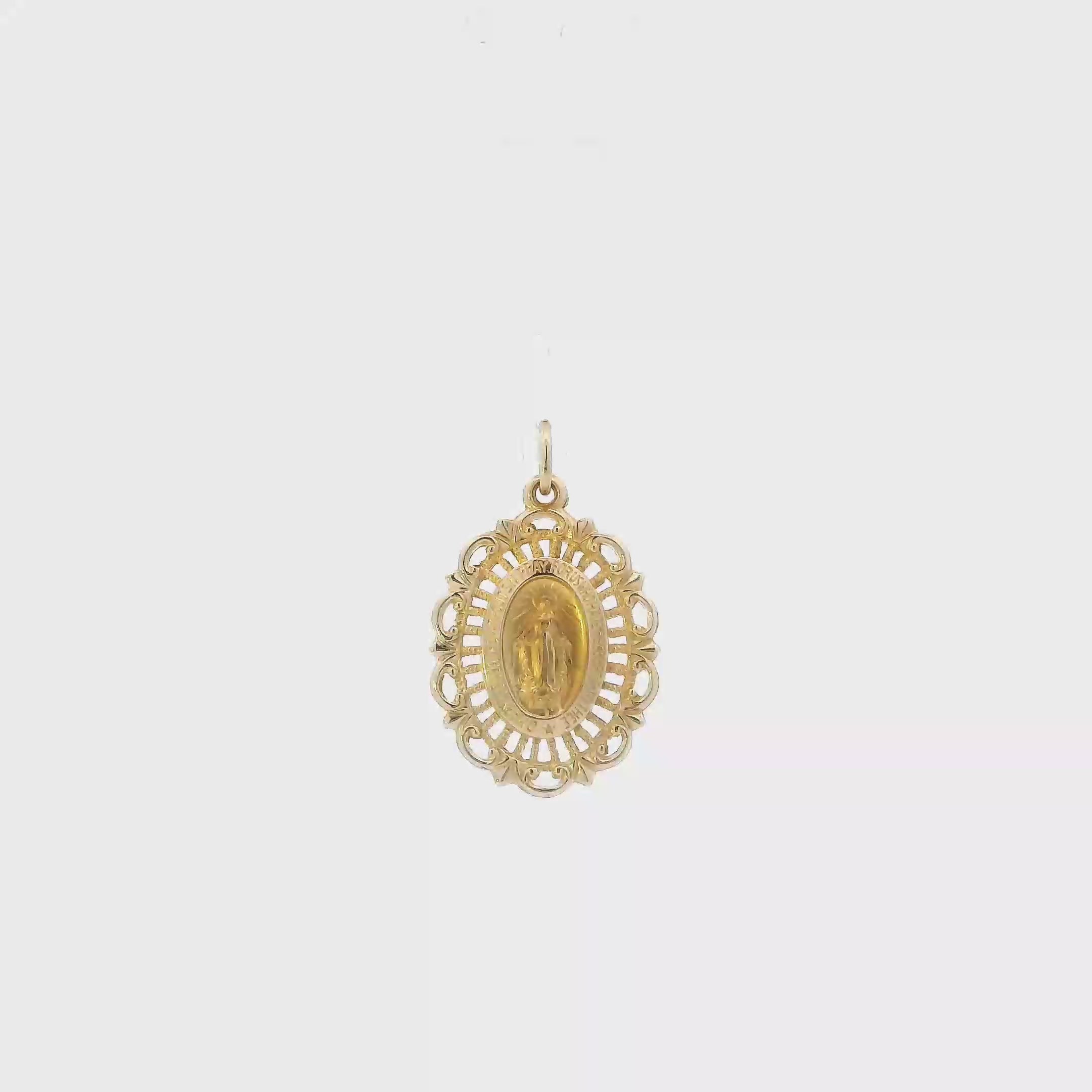 14K Yellow Gold Oval Filigree Religious Pendant
