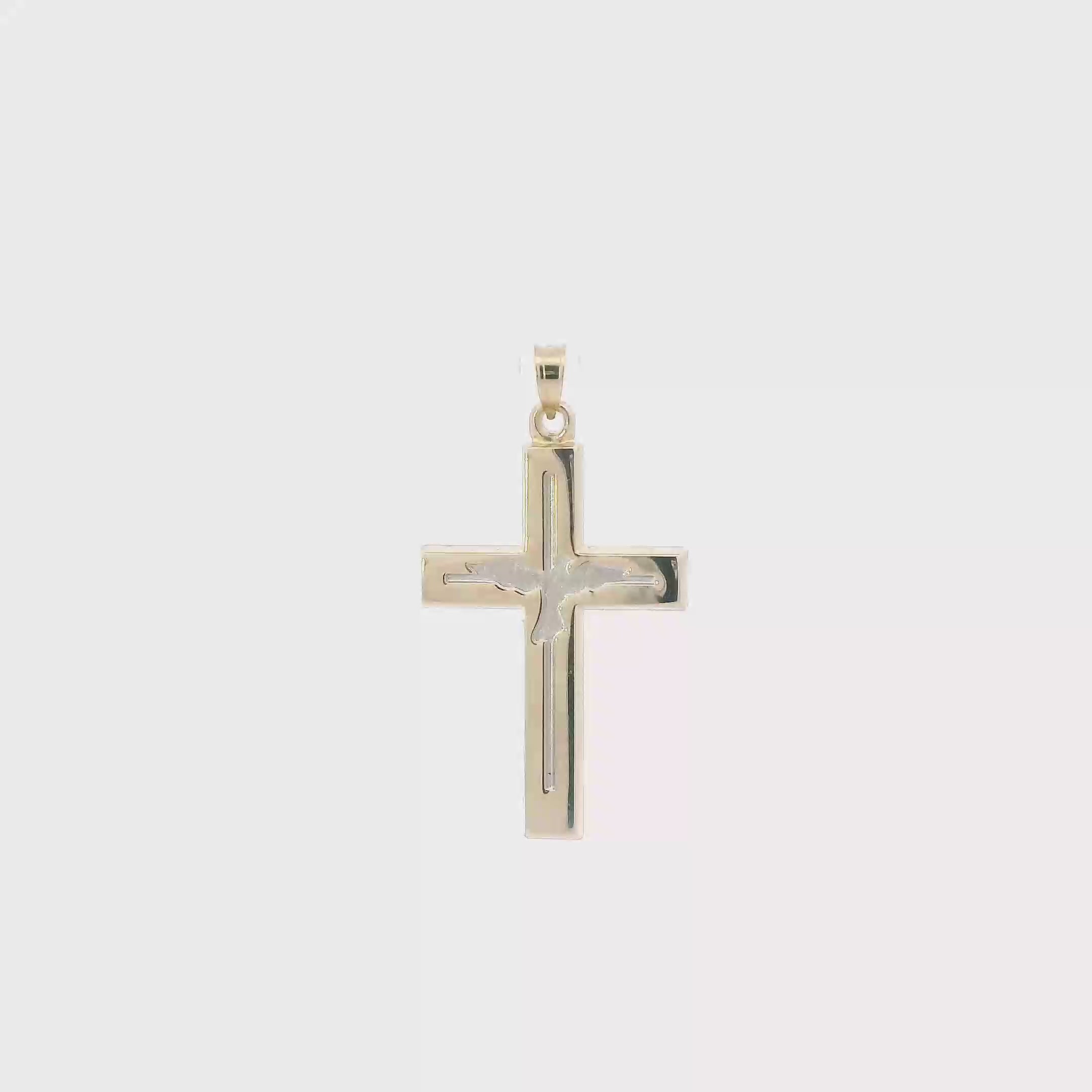 14K Yellow & White Gold Hollow Dove & Cross Pendant