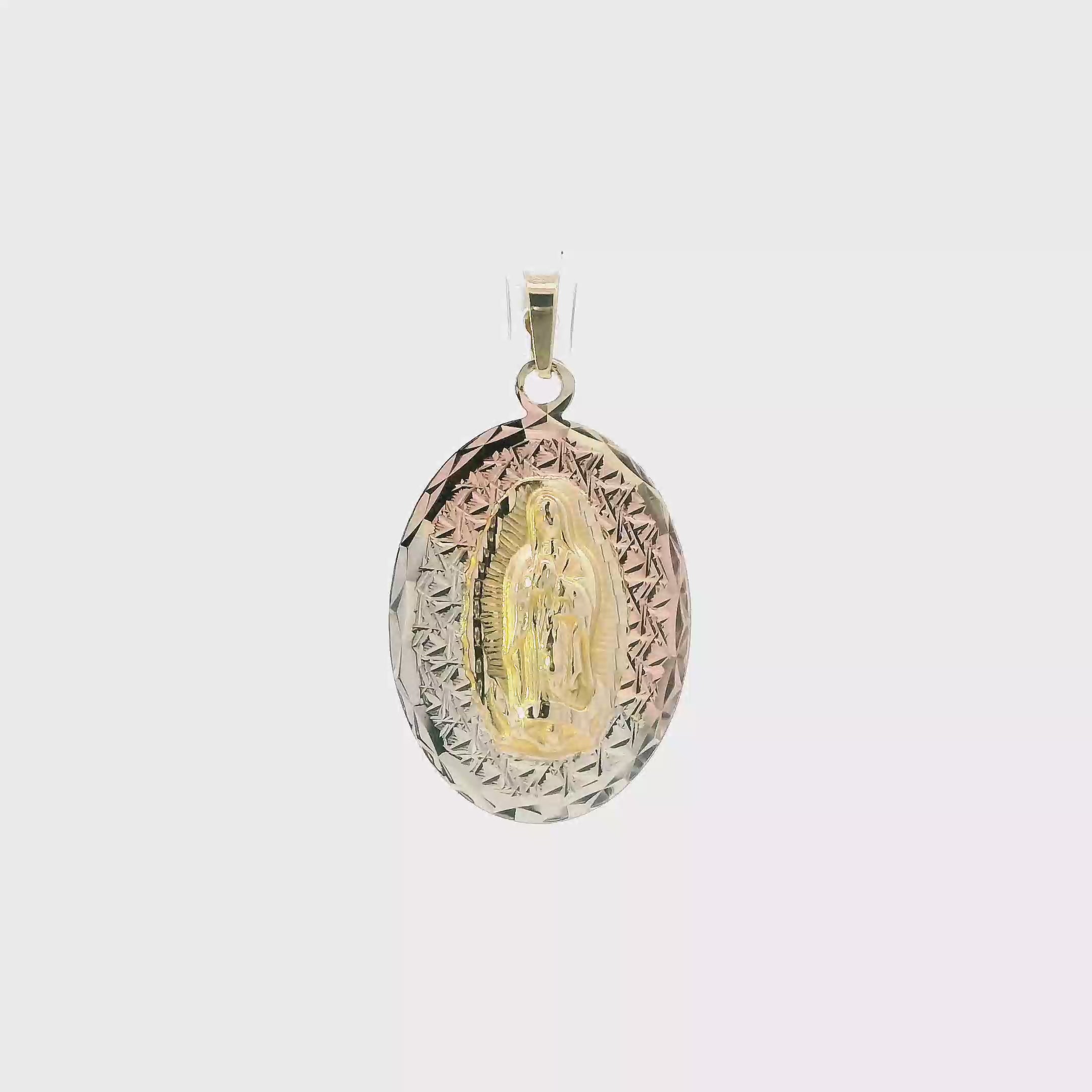 14K Tri Color Gold Oval Religious Pendant