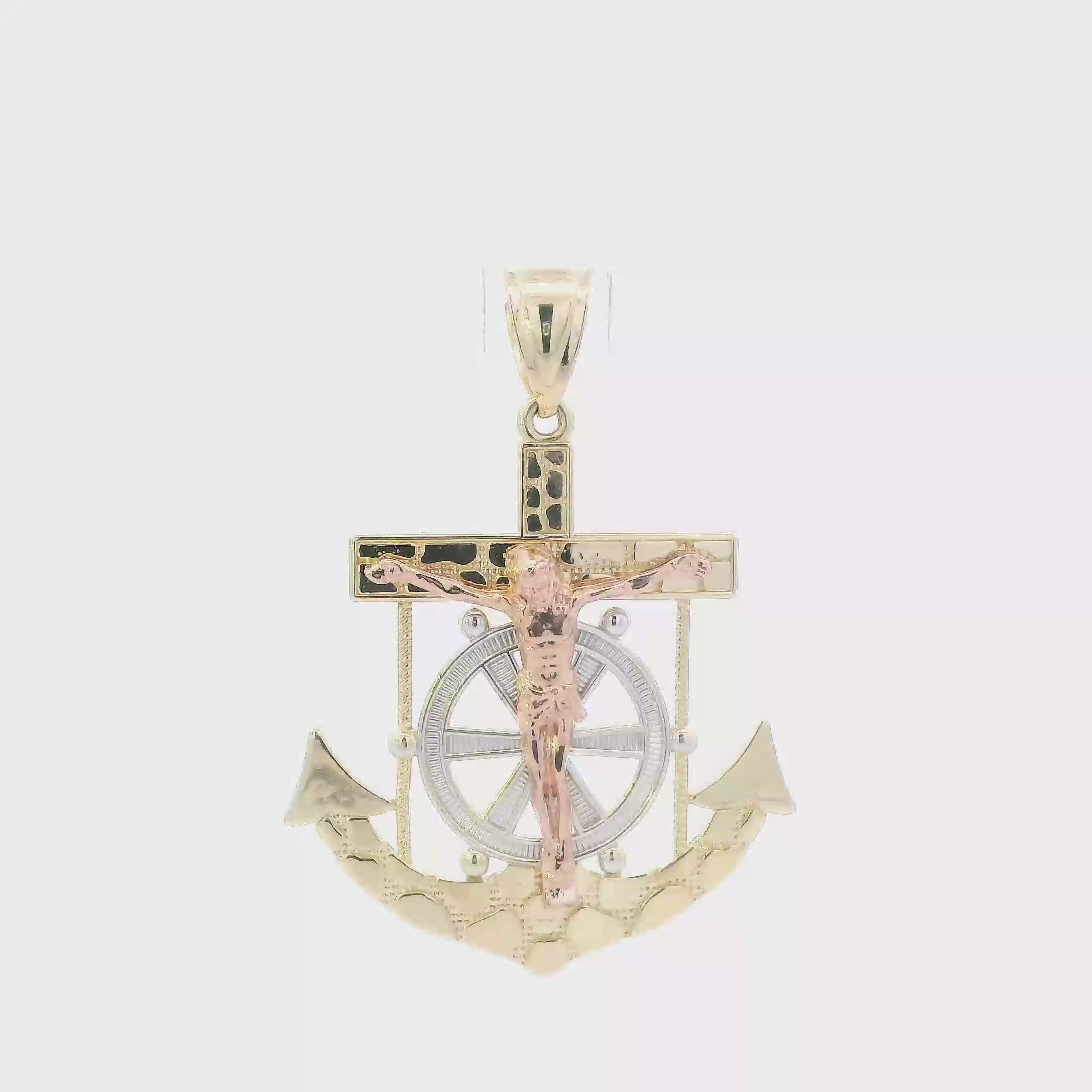 14K Yellow & Rose Gold Nugget Religious Anchor Pendant