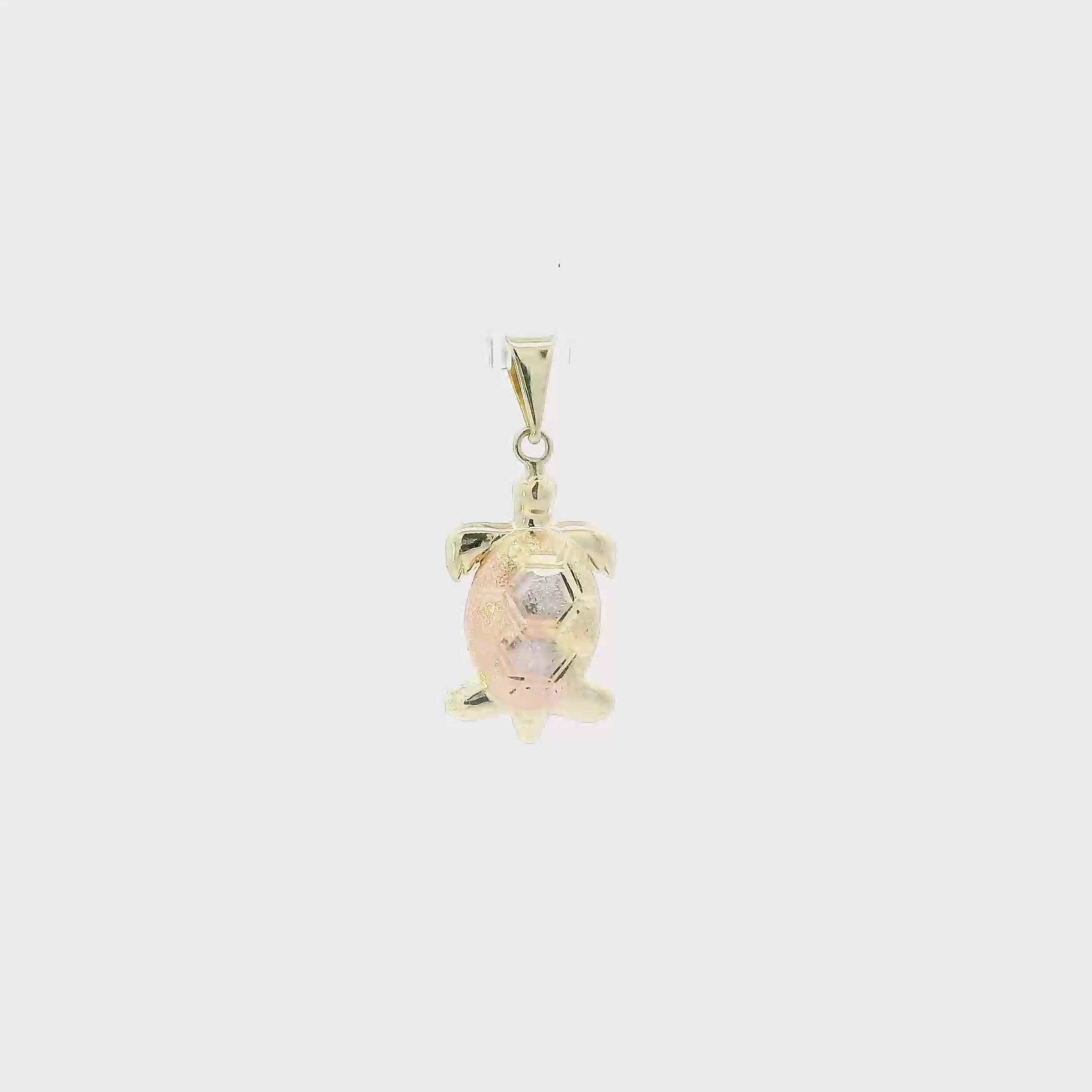 14K Tri Color Gold Diamond Cut Turtle Pendant