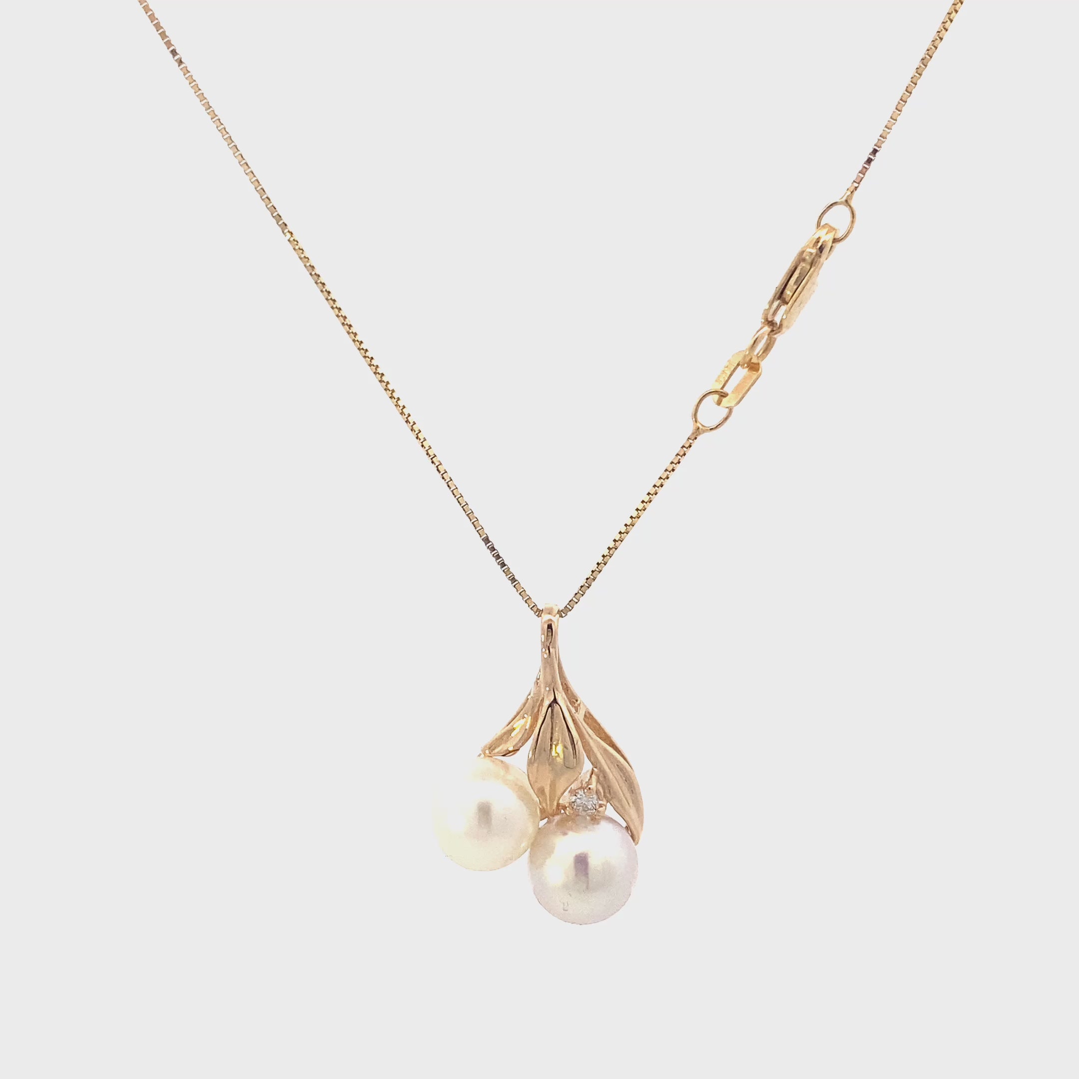 14K Yellow Gold Pearl & Diamond Necklace - 0.03ct
