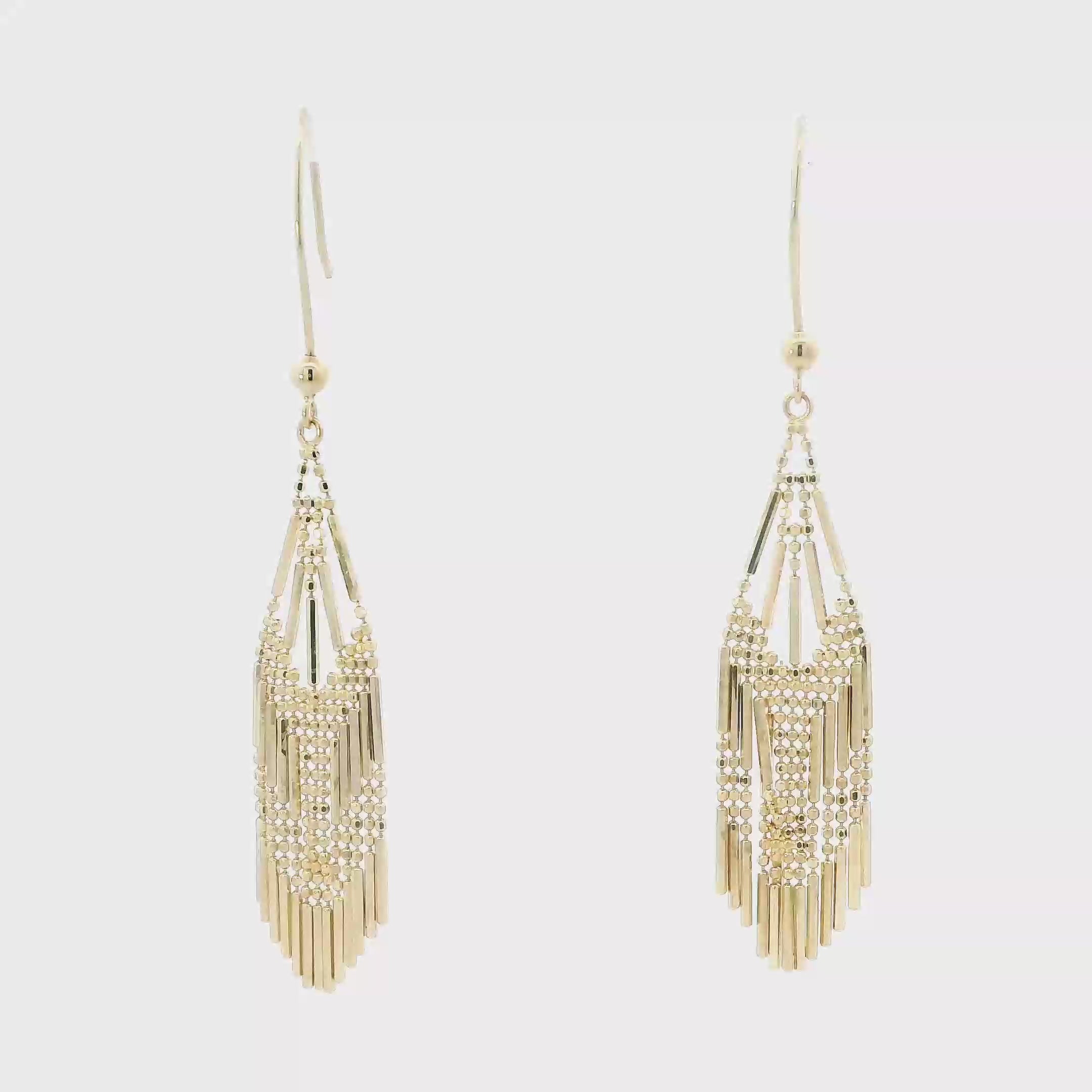 14K Yellow Gold Beaded/Bar Dangle Earrings
