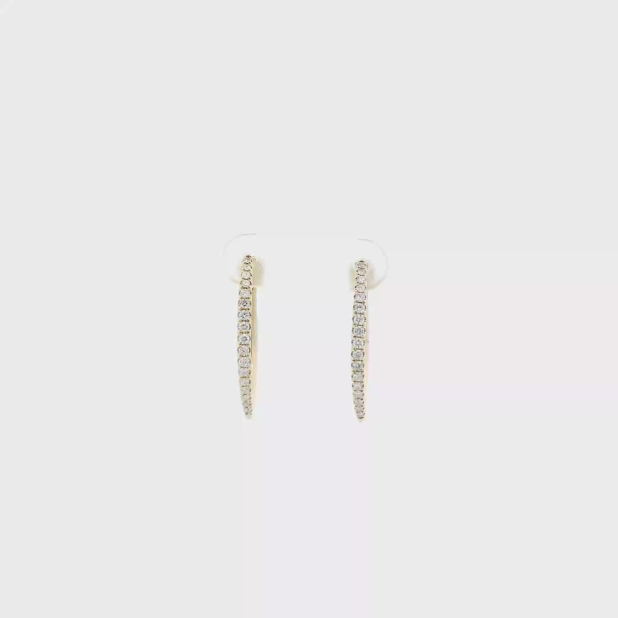 14K Yellow Gold Diamonds Oval Hoop Earrings - 0.31ct