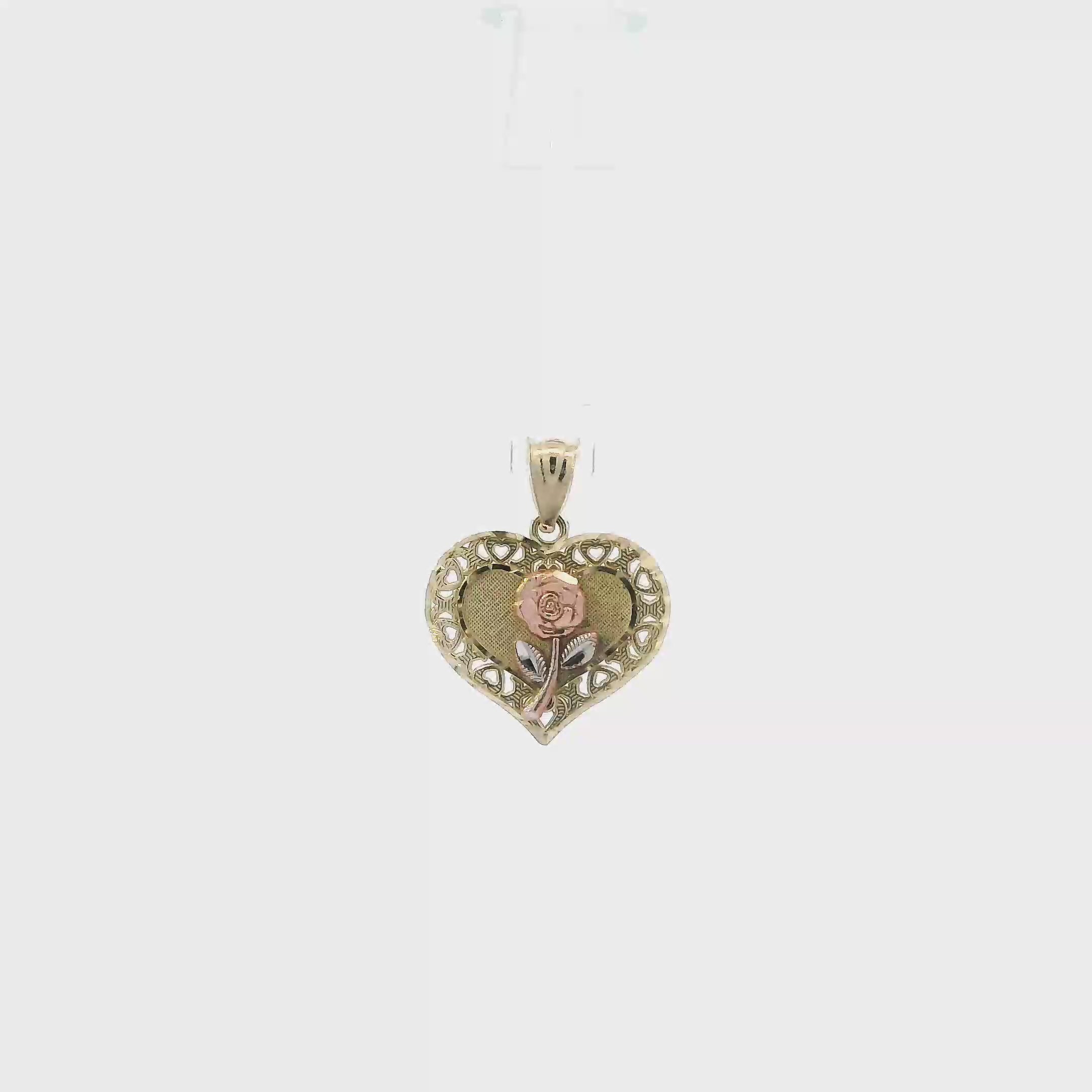 14K Tri Color Gold Rose Heart Pendant