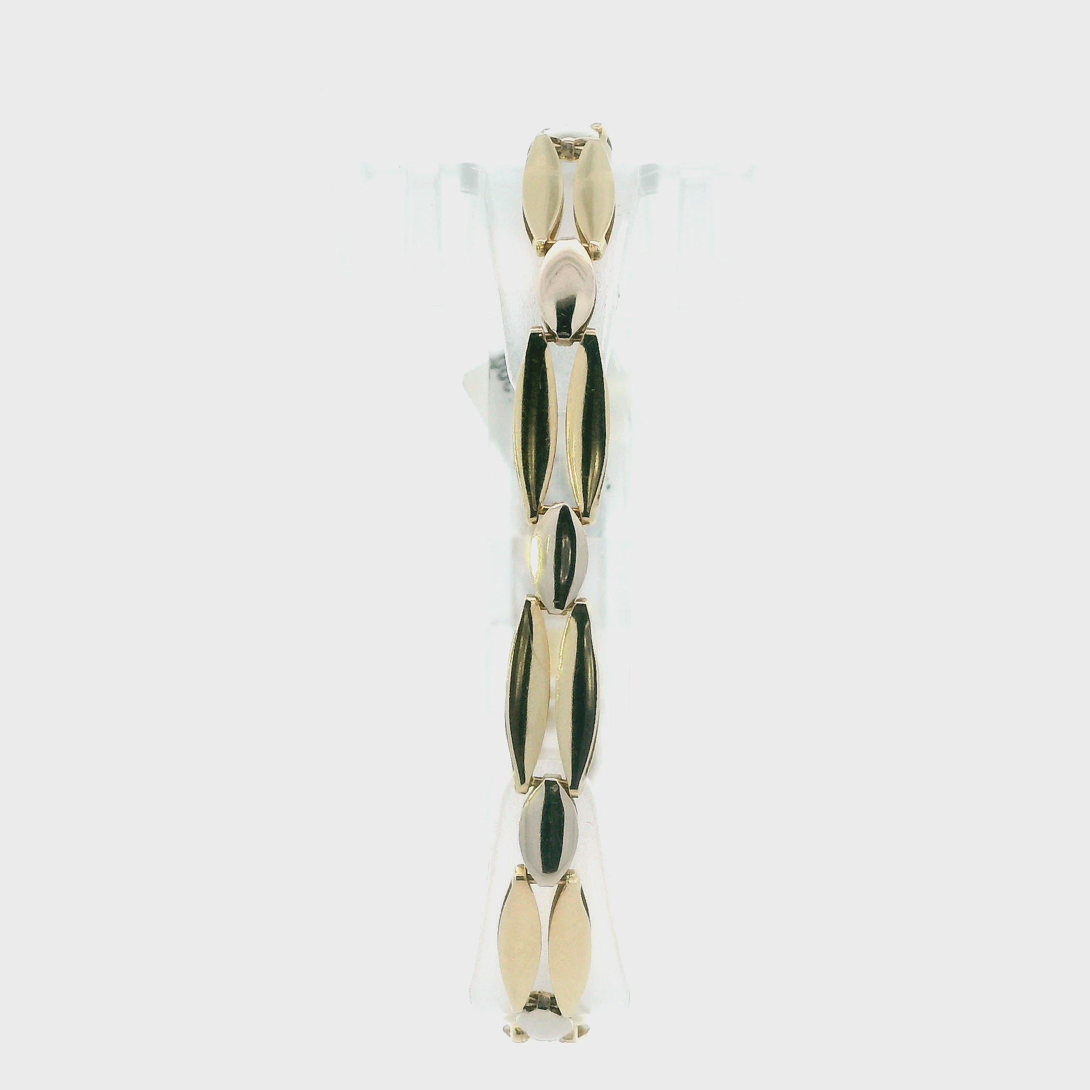 14K Yellow & White Gold Double Bar Oval Link Bracelet