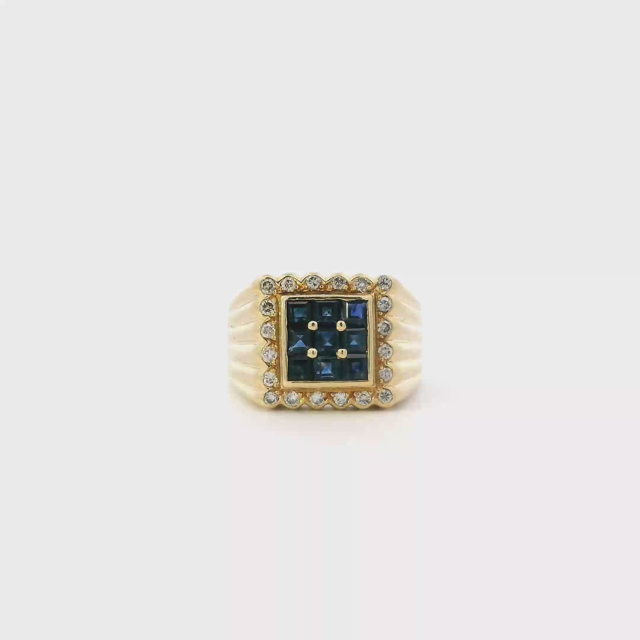 14K Yellow Gold Sapphire & Diamond Men's Ring - 0.37ct