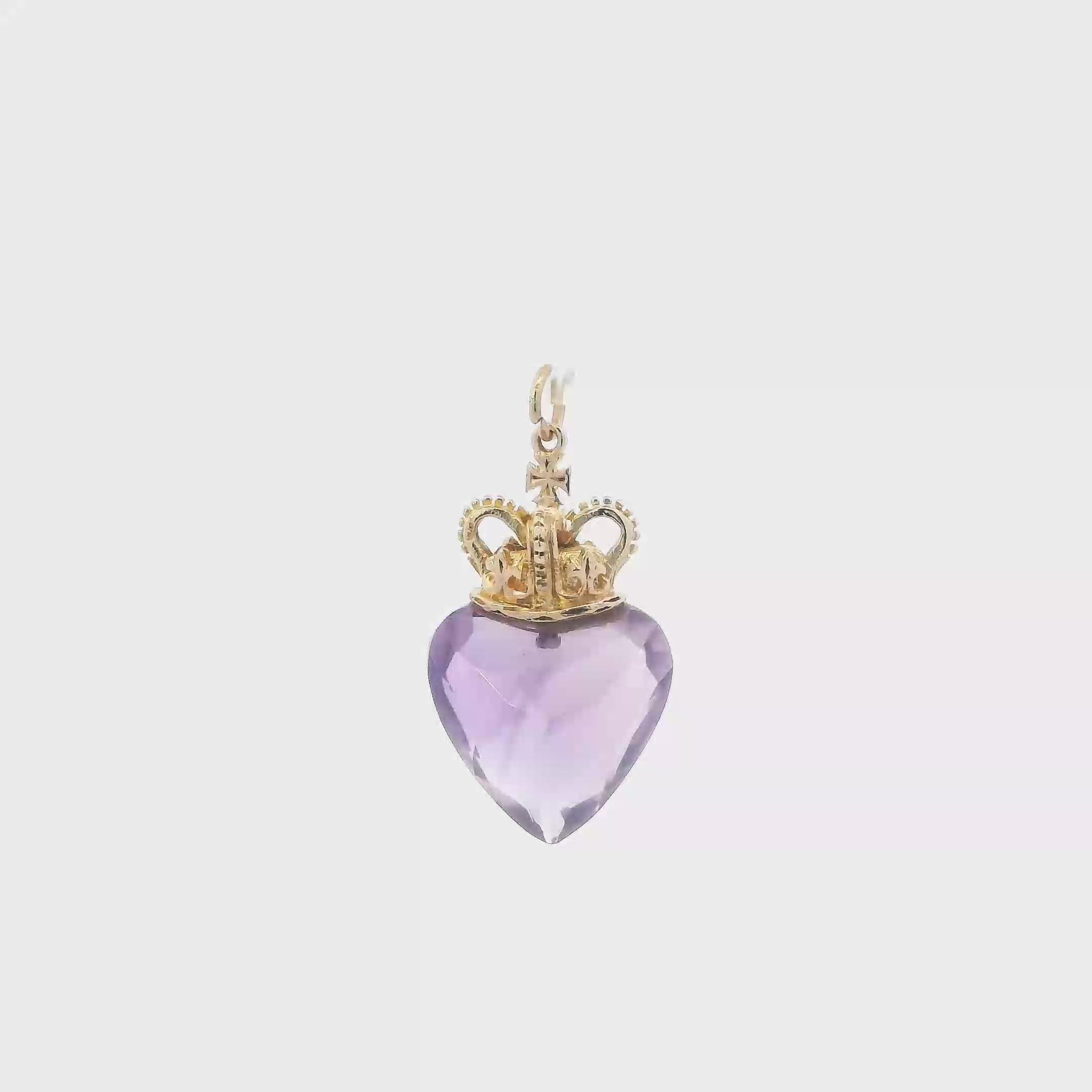 10K Yellow Gold Amethyst Heart & Crown Pendant