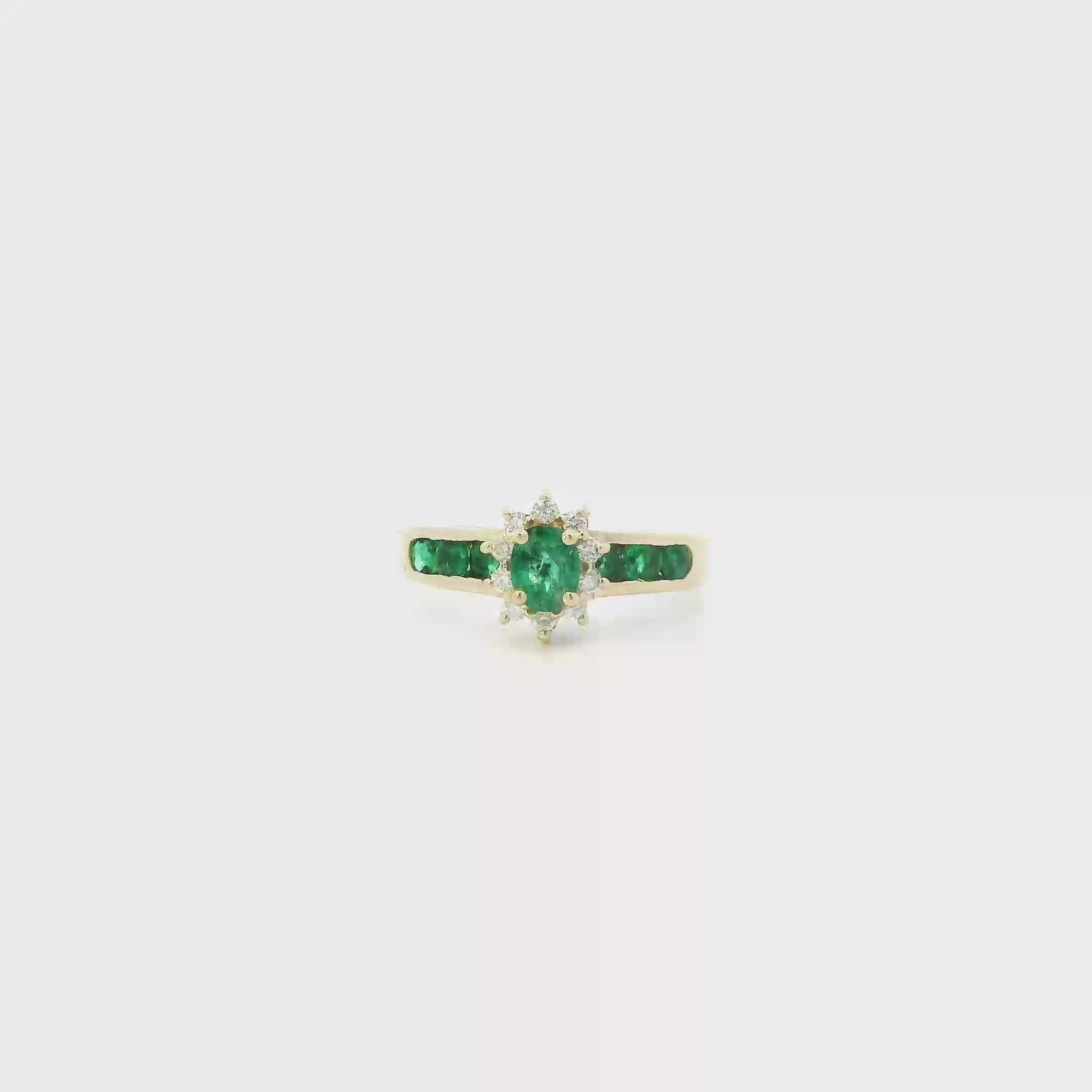 14K Yellow Gold Emerald & Diamond Womens Ring - 0.15ct