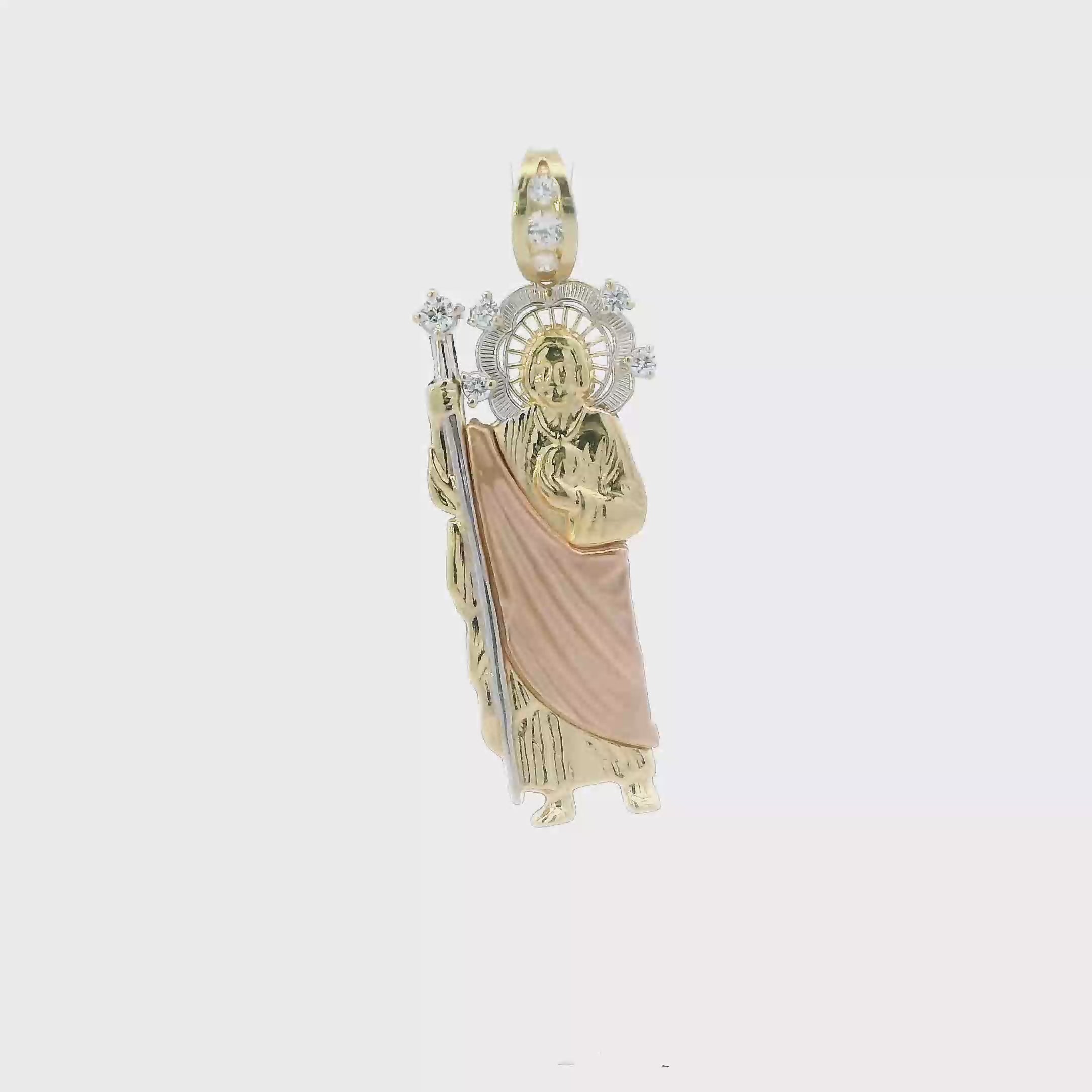 14K Tri Color Gold Cz Religious Standing Figure Pendant