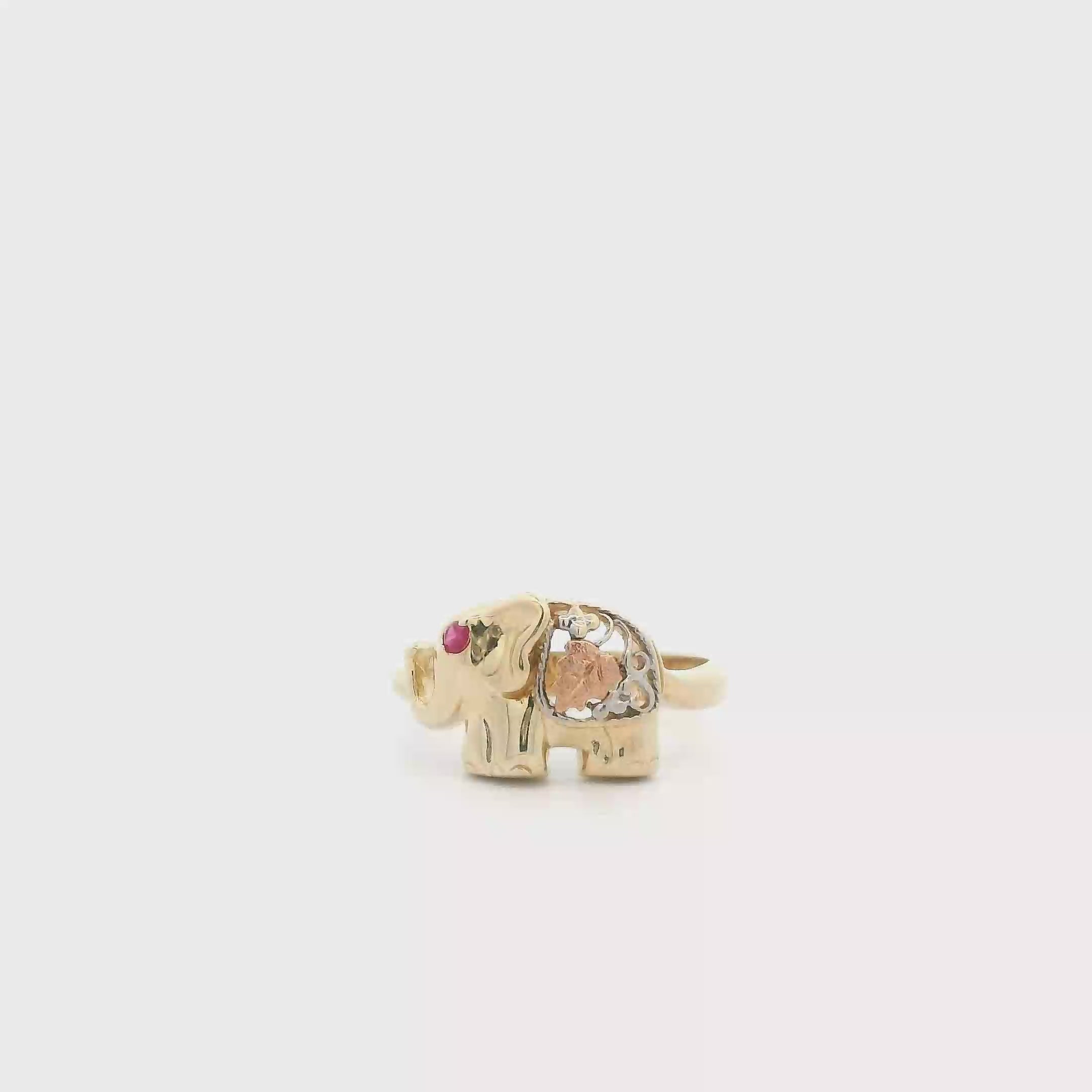 14K Tri Color Ruby Elephant Ring