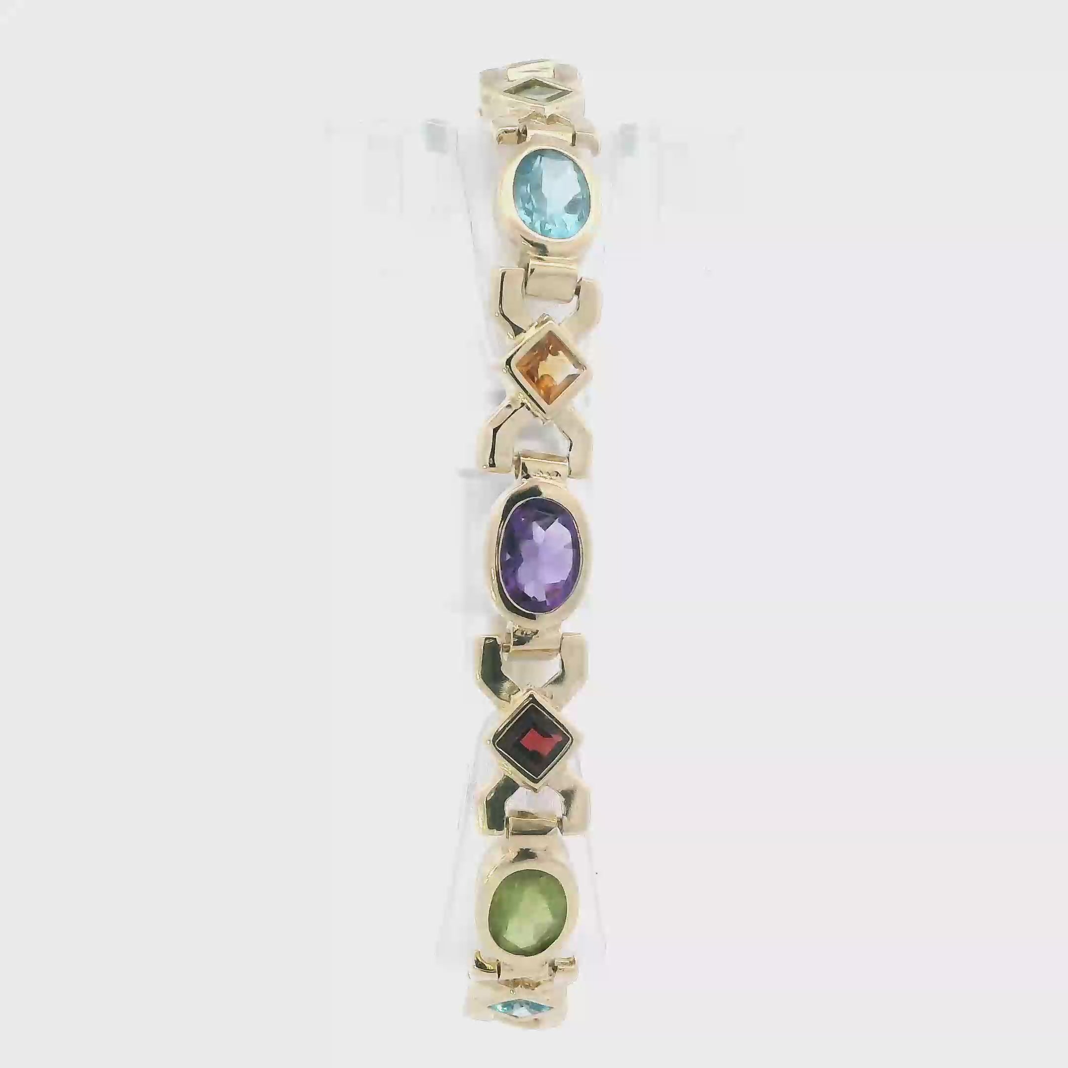 14K Yellow Gold Garnet, Citrine, Peridot, Amethysts, & Topaz Bracelet