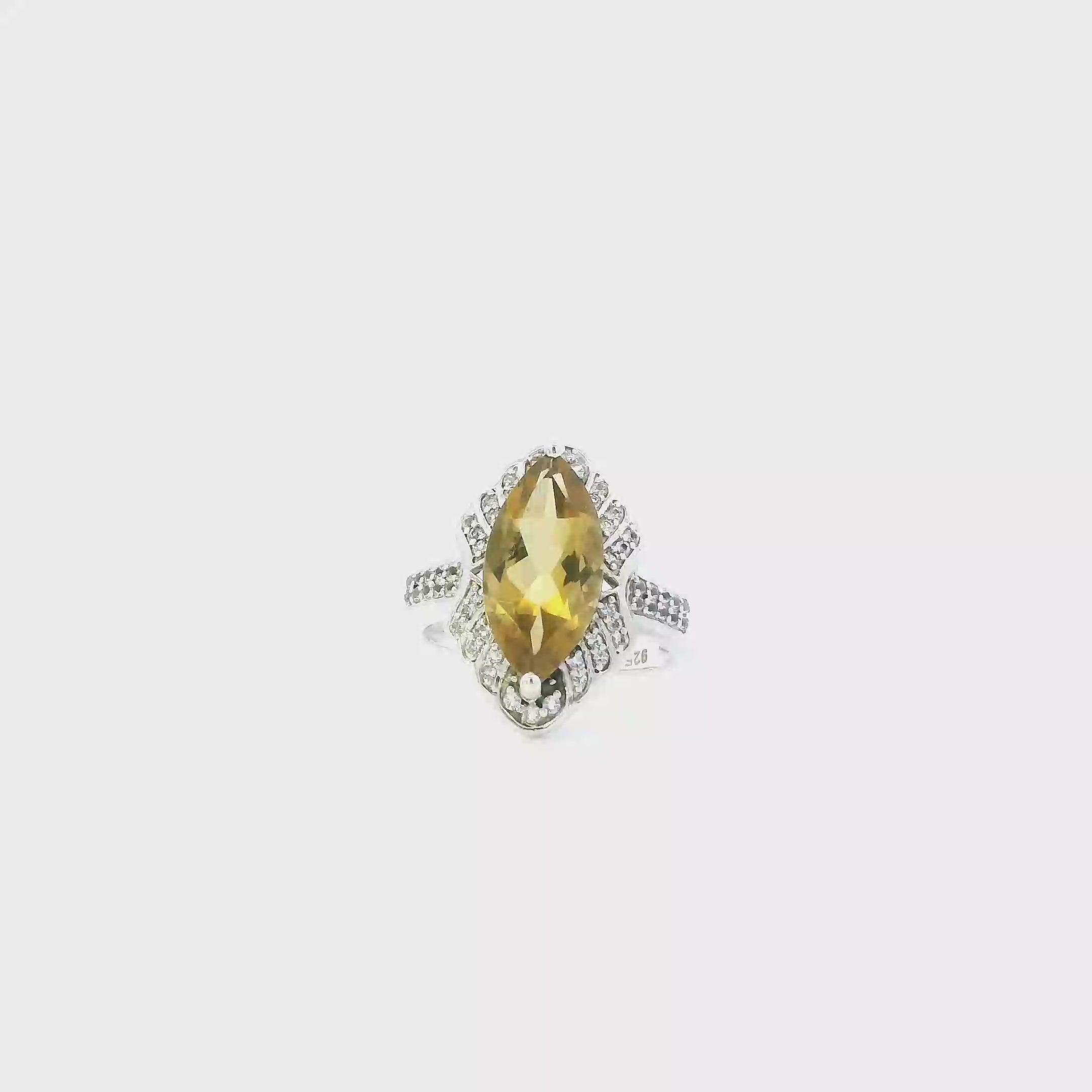 Sterling Silver Citrine & White Topaz Womens Ring