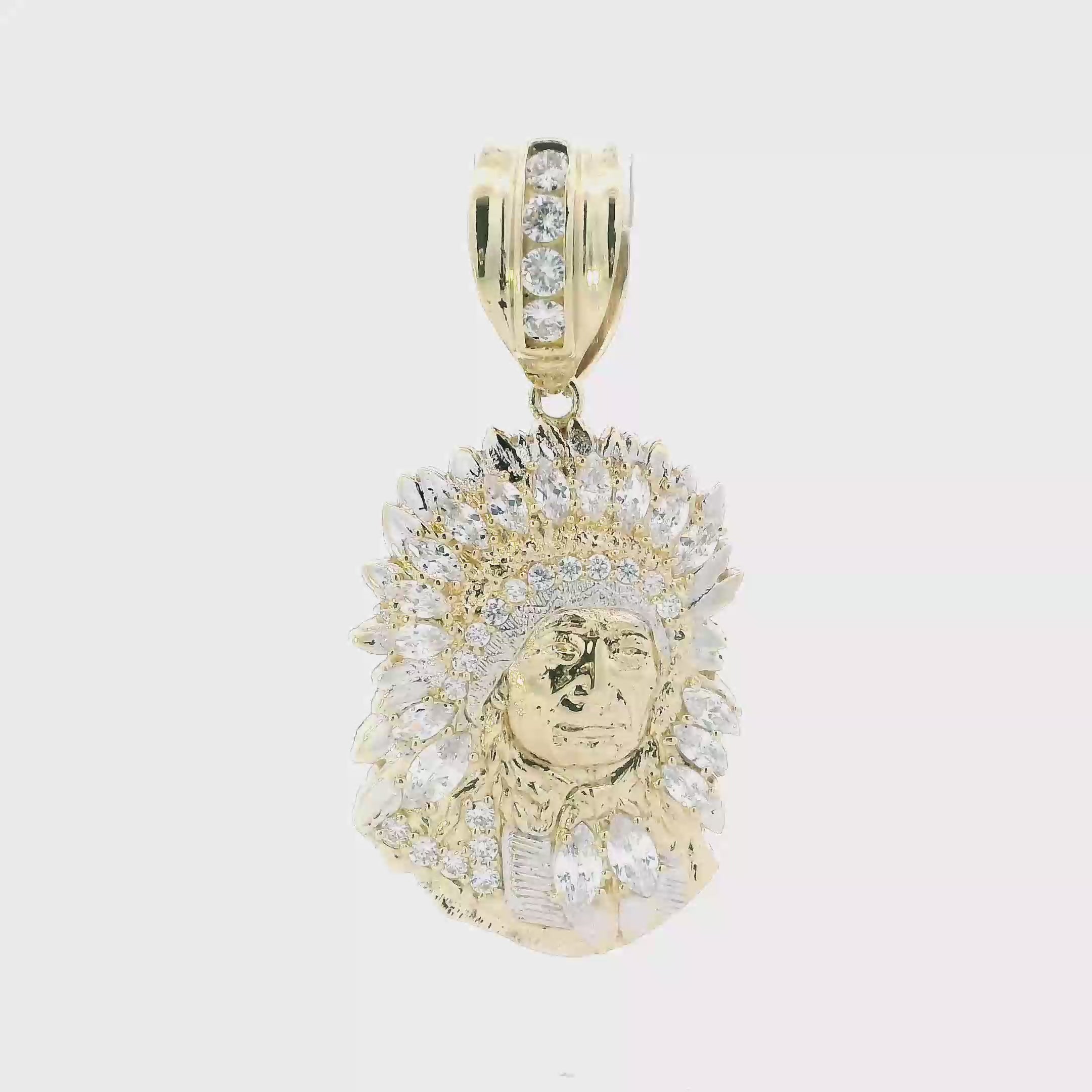 10K Yellow Gold Native American Head Pendant