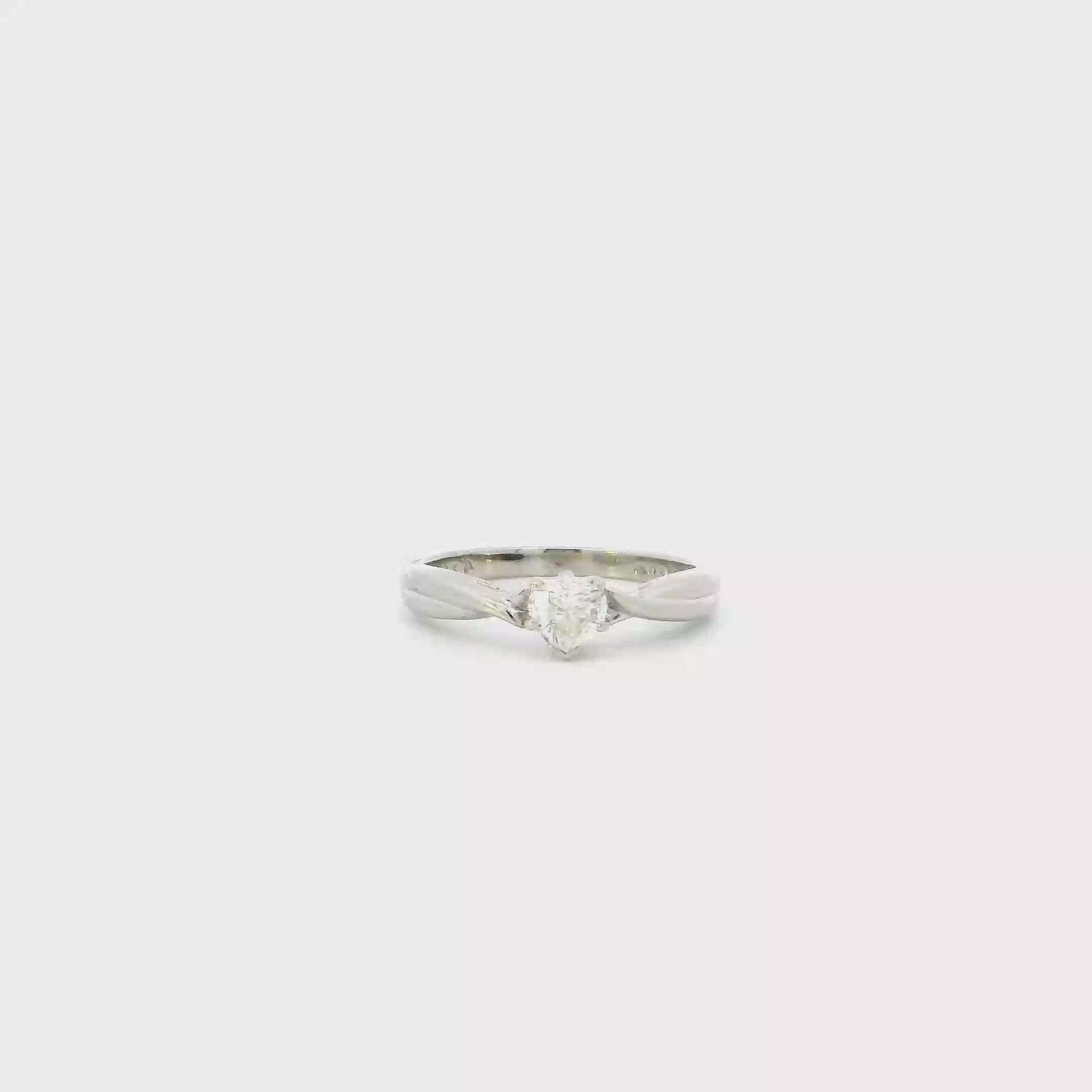 14K White Gold Heart Diamond Solitaire Ring - 0.39ct