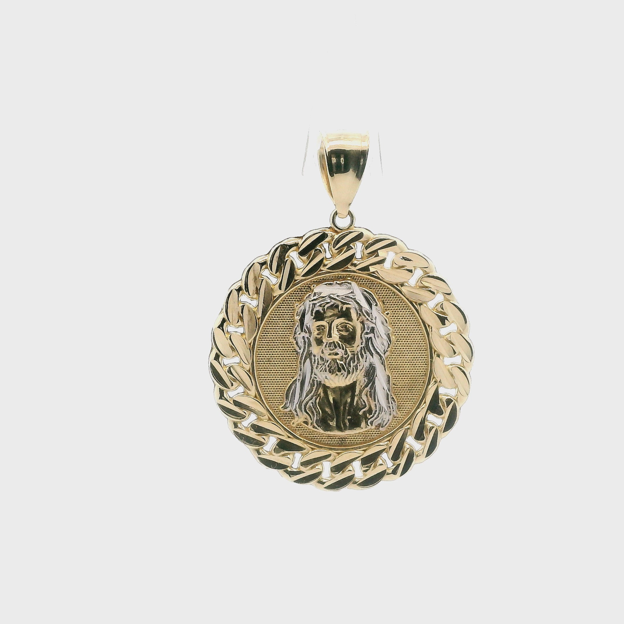 10K Yellow & White Gold Round Religous Pendant