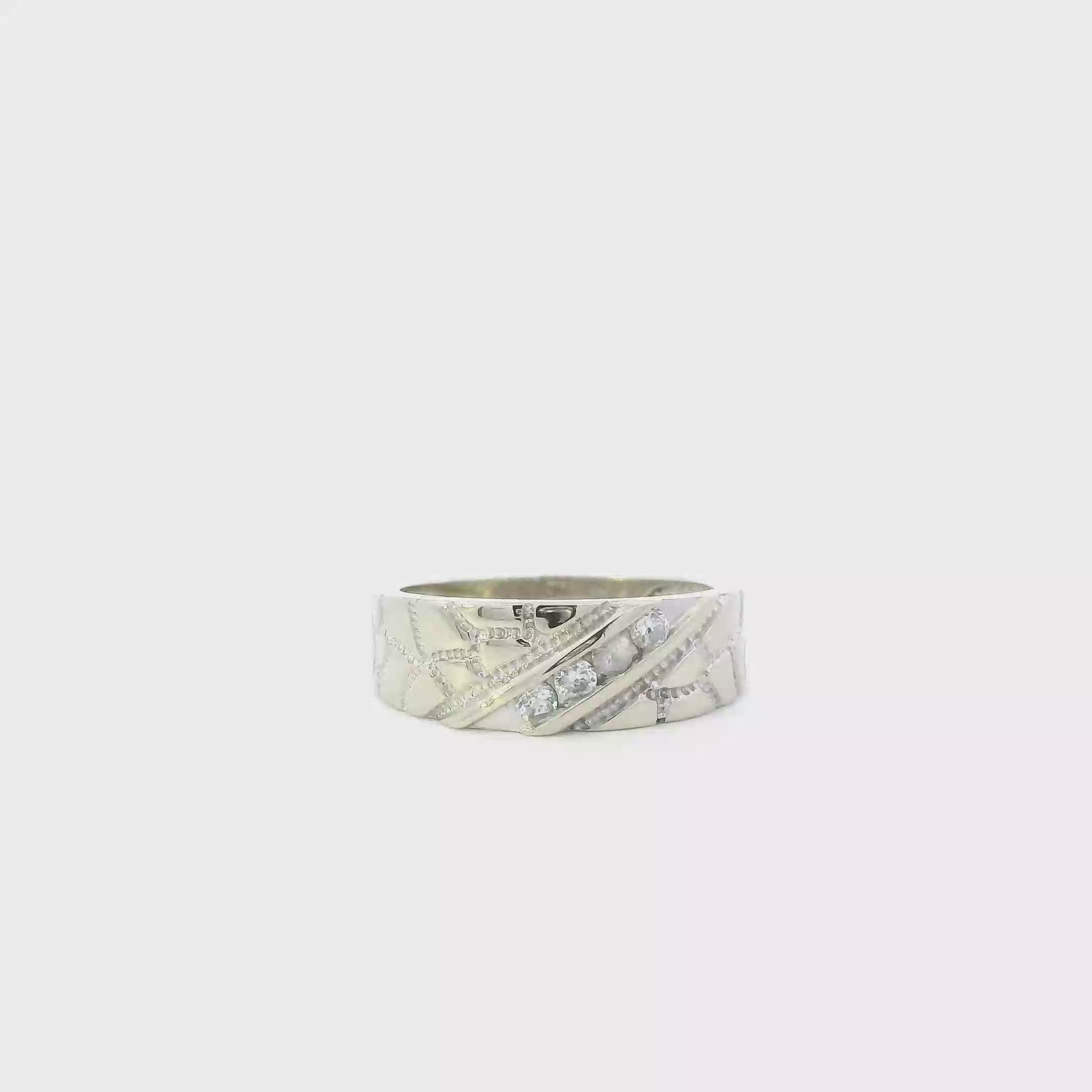 14K White Gold Cz Nugget Band Mens Ring