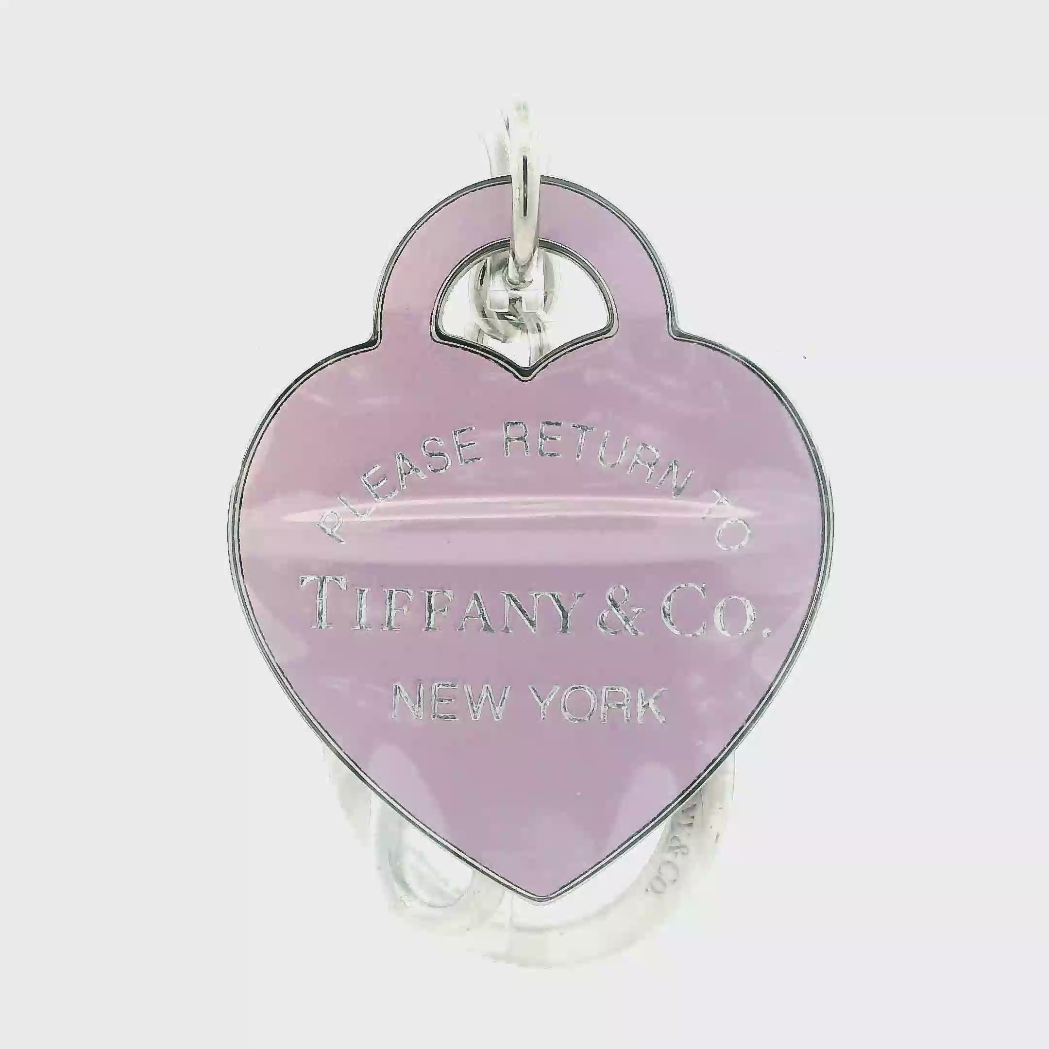 New- Return To Tiffany Purple Inlaid Heart Tag Key Ring In Palladium Plated Brass Heart/With Original Box