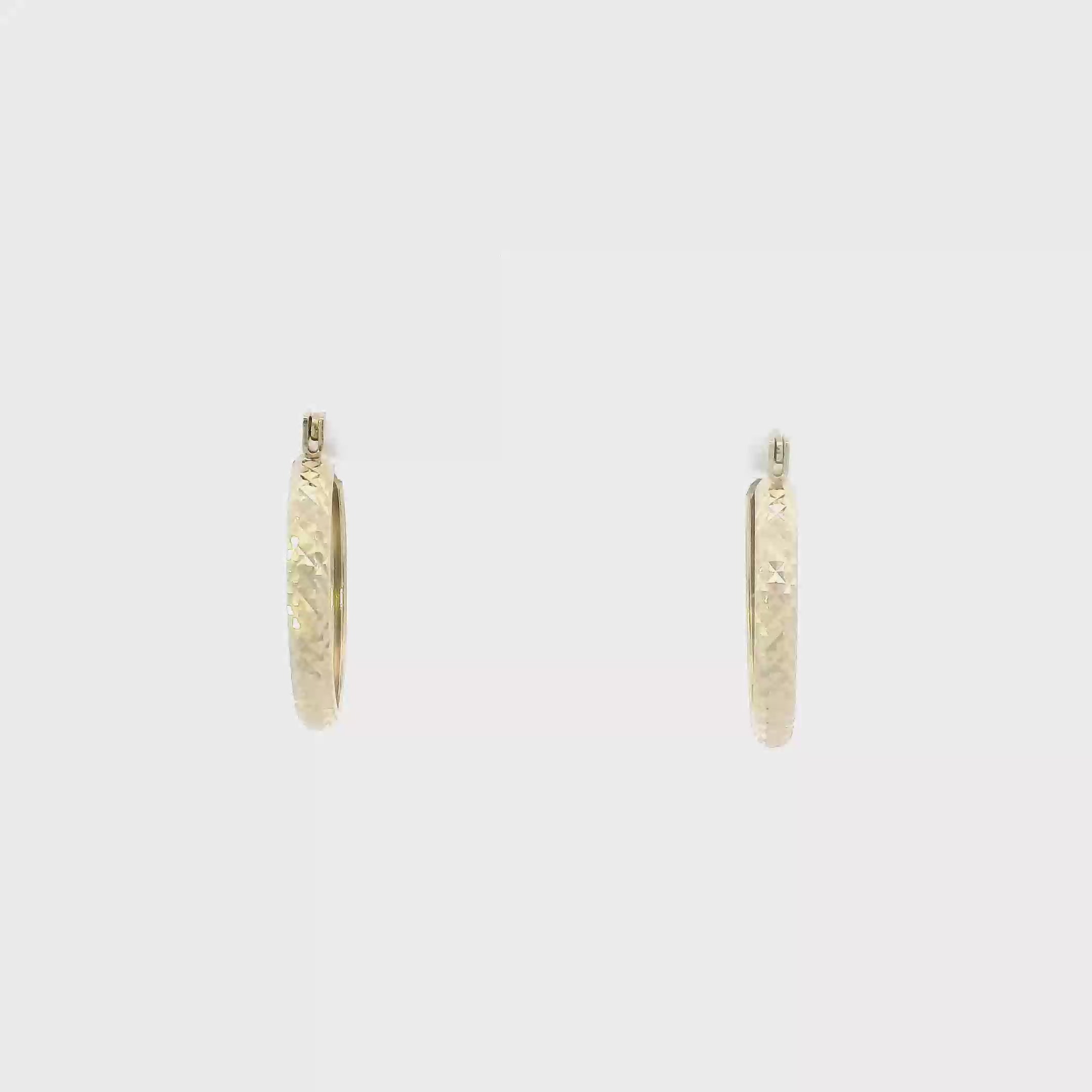 14K Yellow Gold Diamond Cut Hoop Earrings