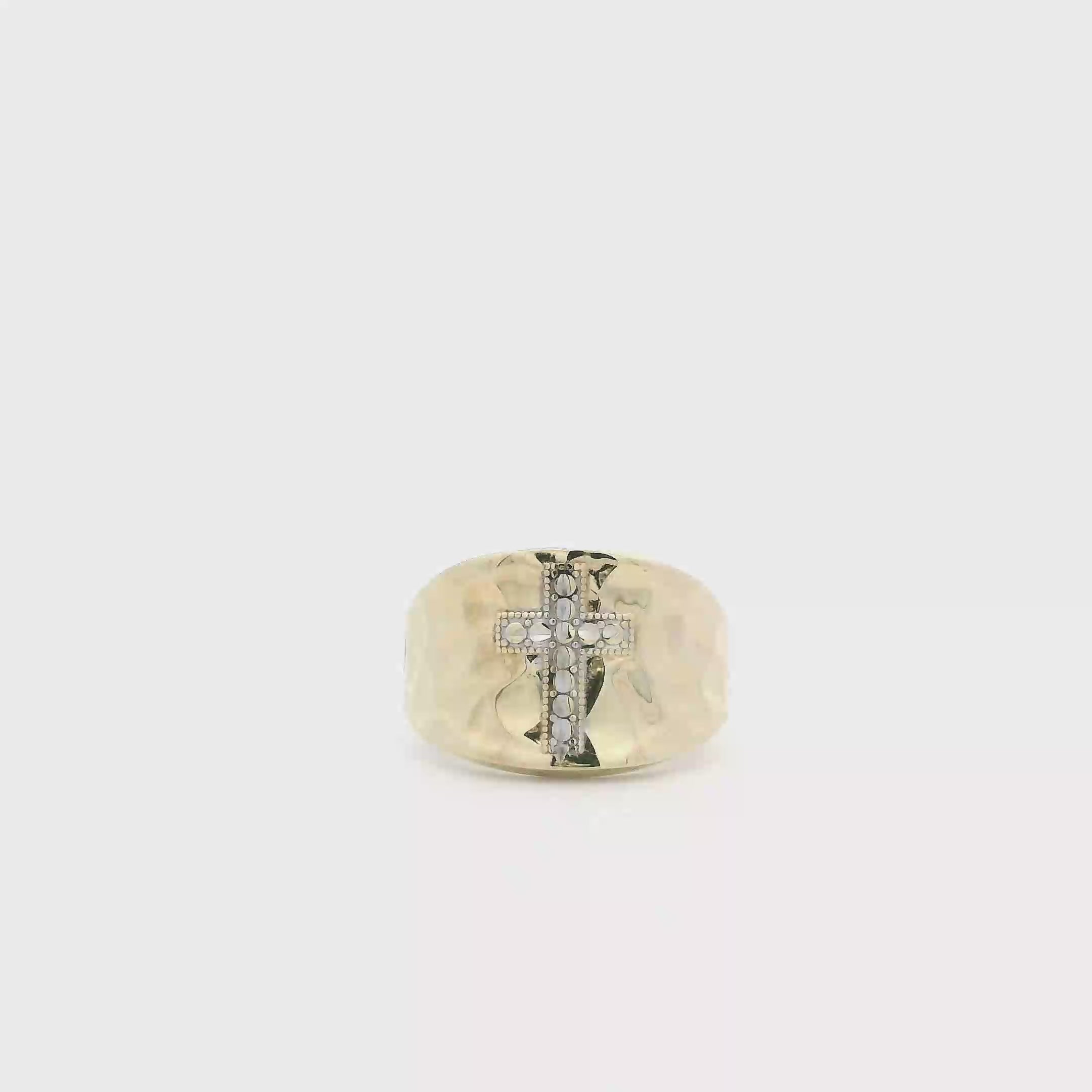 10K Yellow & White Gold Hammered Style Cross Ring