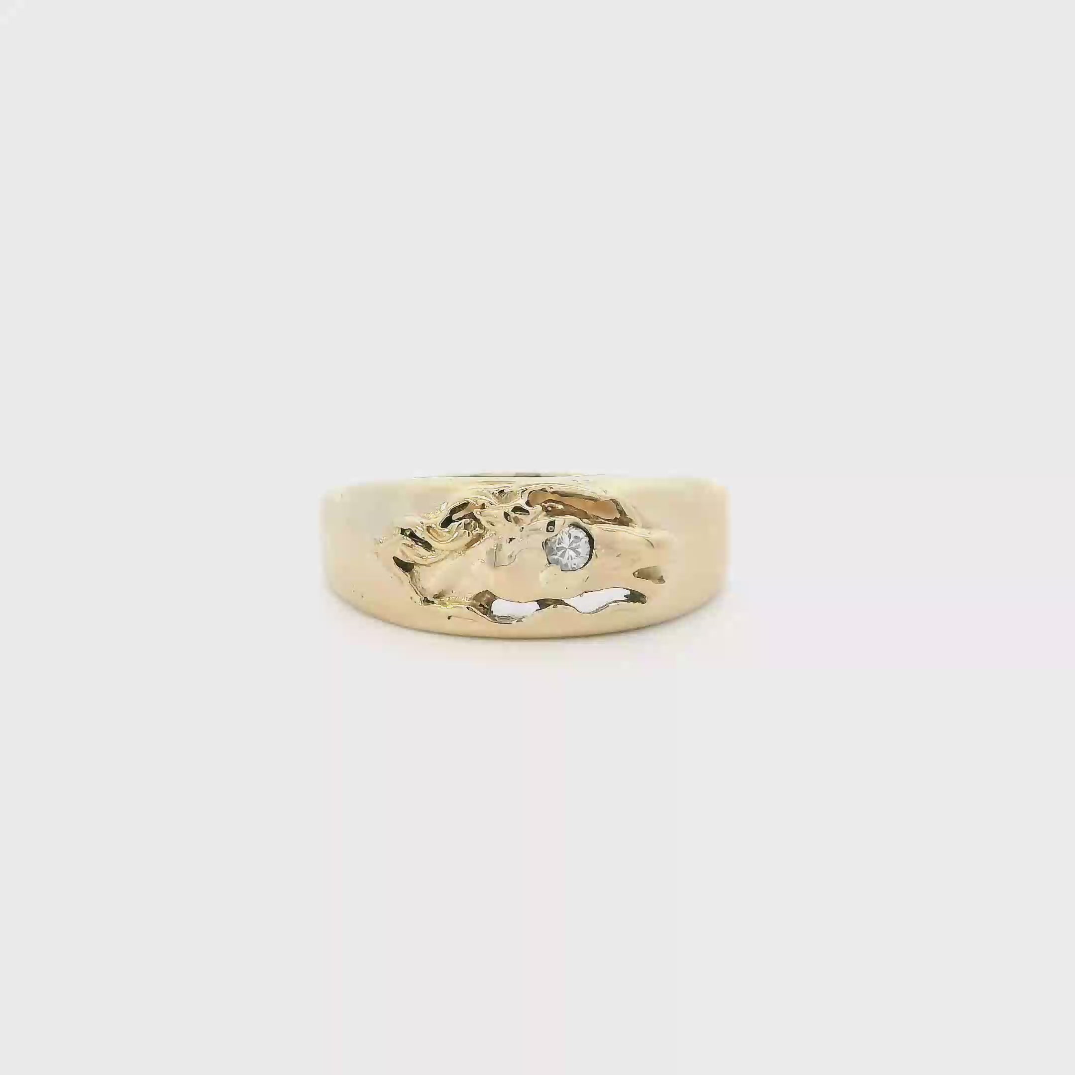 14K Yellow Gold Diamond Horse Head Ring - 0.08ct