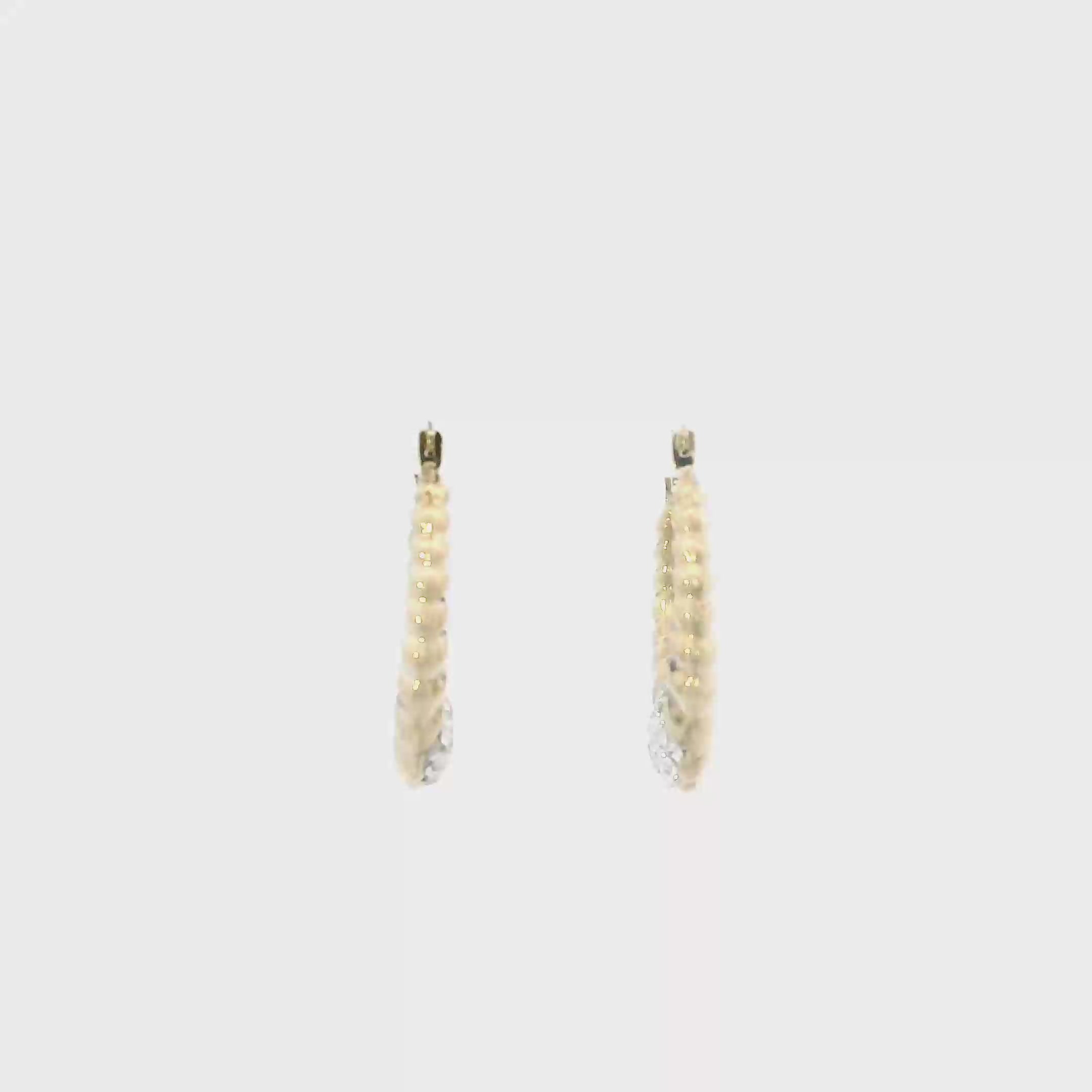 10K Yellow Pave Crystal Scalloped Hoop Earrings