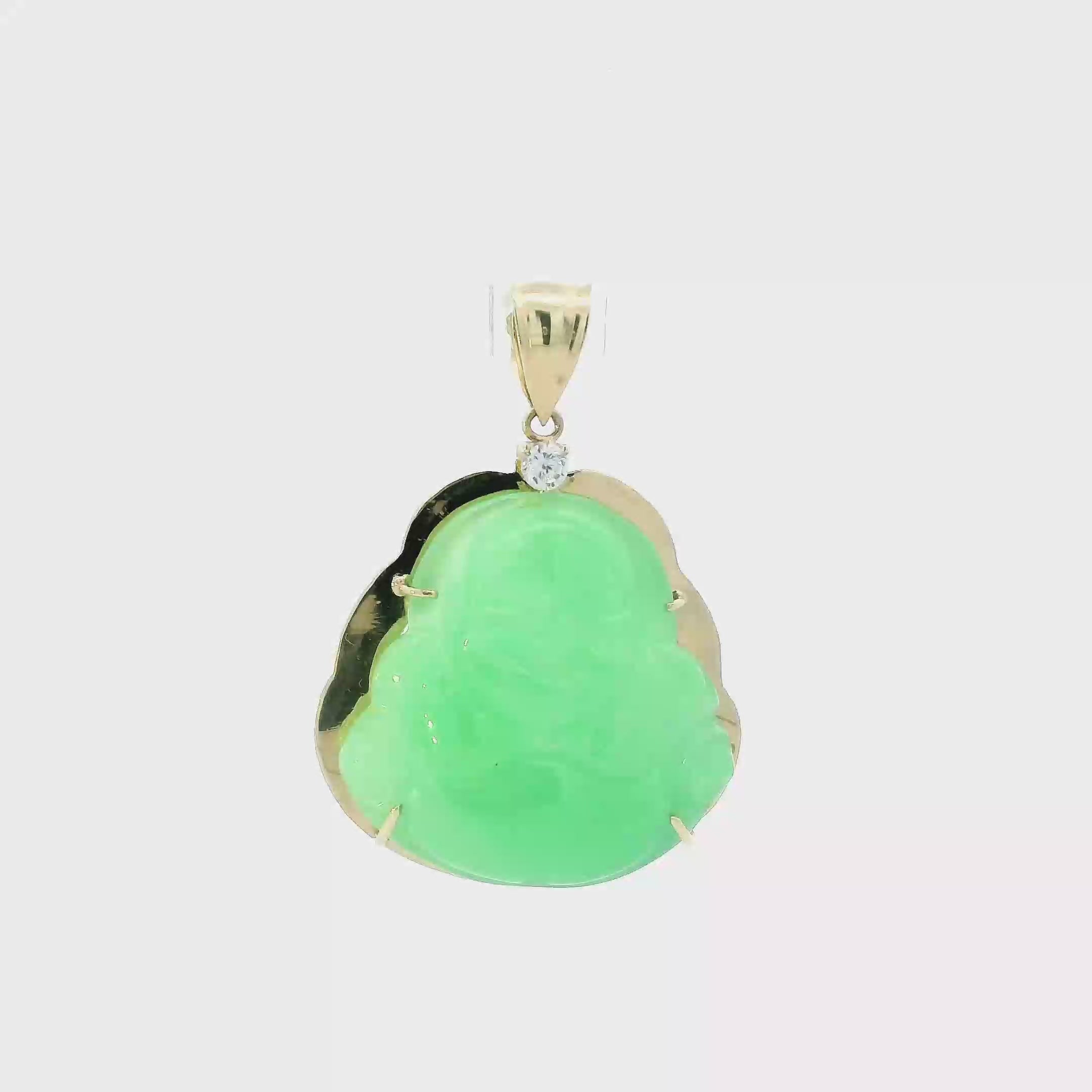 10K Yellow Gold Green Jade Buddha Pendant