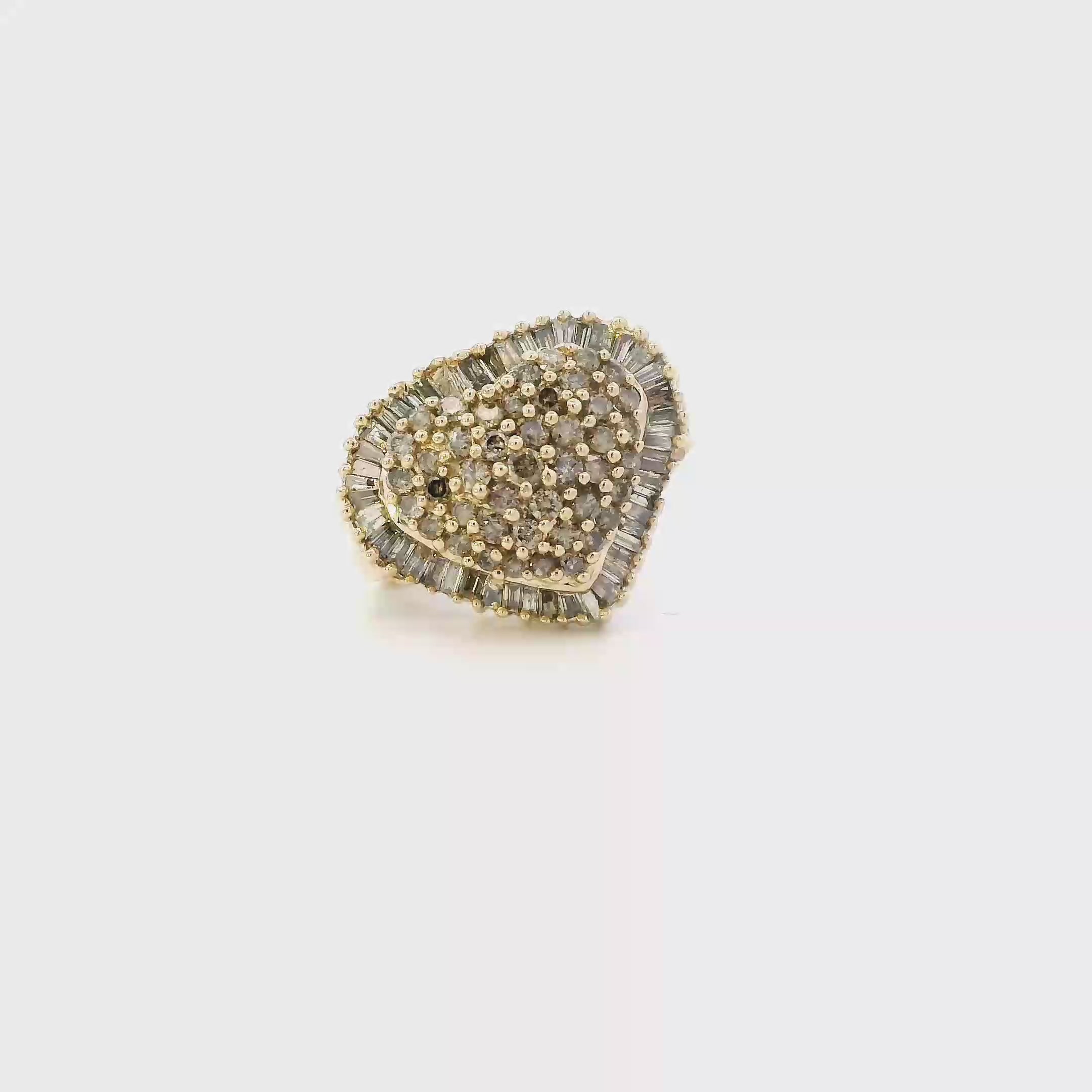 10K Yellow Gold Diamond Heart Womens Ring - 1.45ct