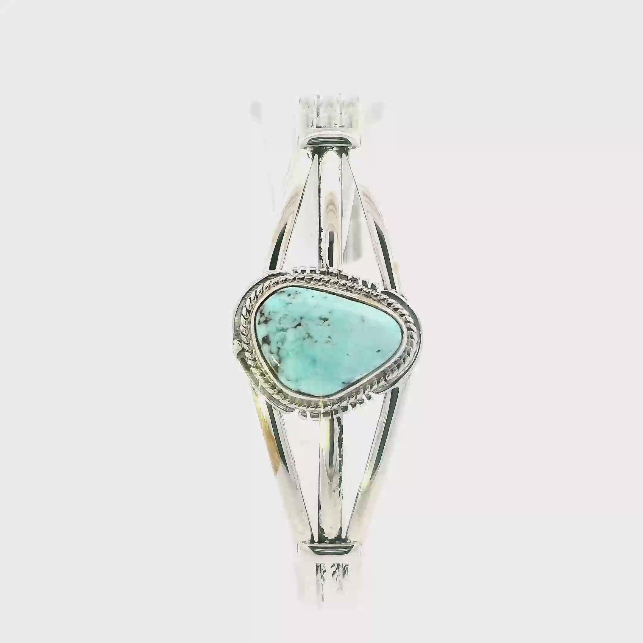 Sterling Silver Bangle Turquoise Cuff Bracelet Signed L.J.