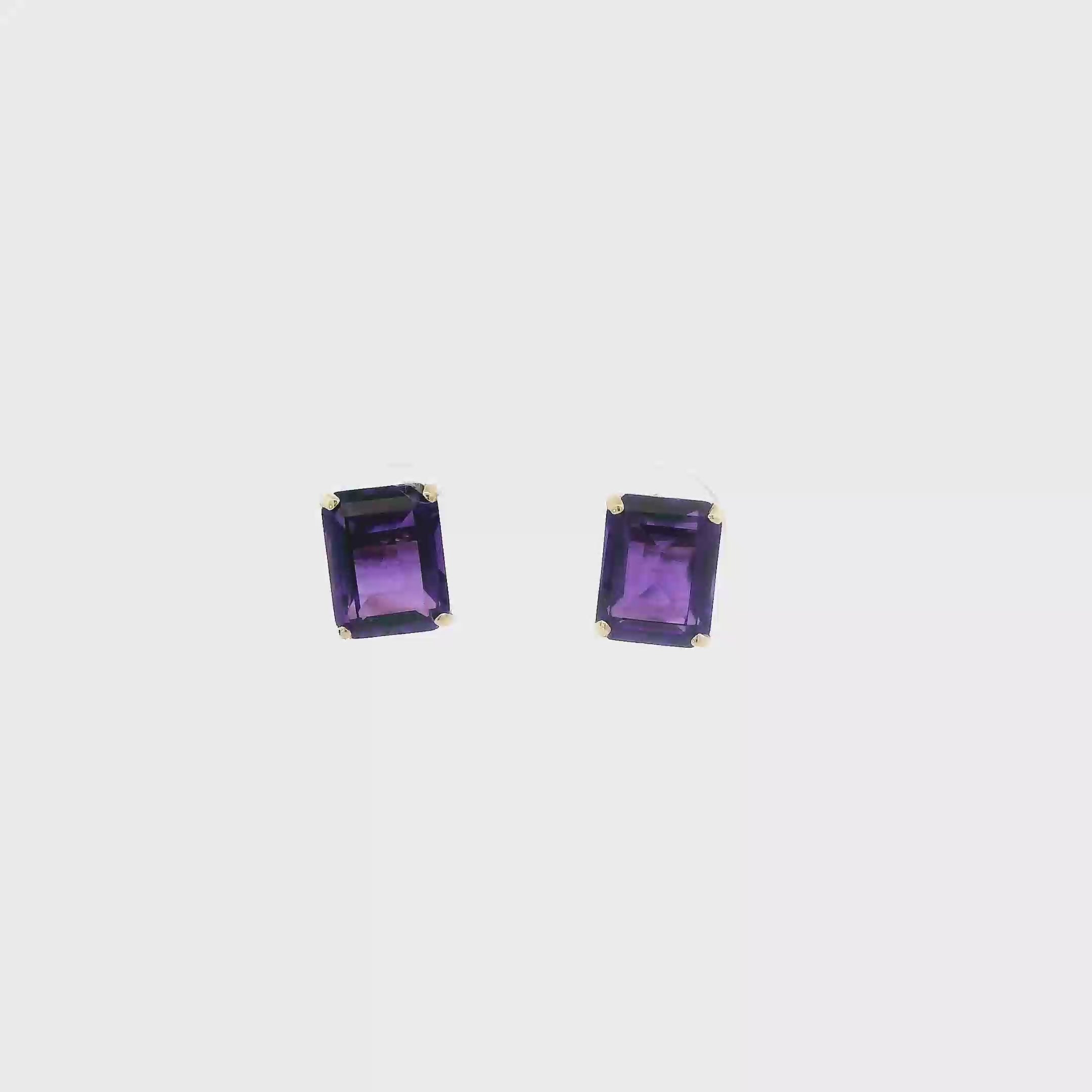 14K Yellow Gold Amethyst Stud Earrings