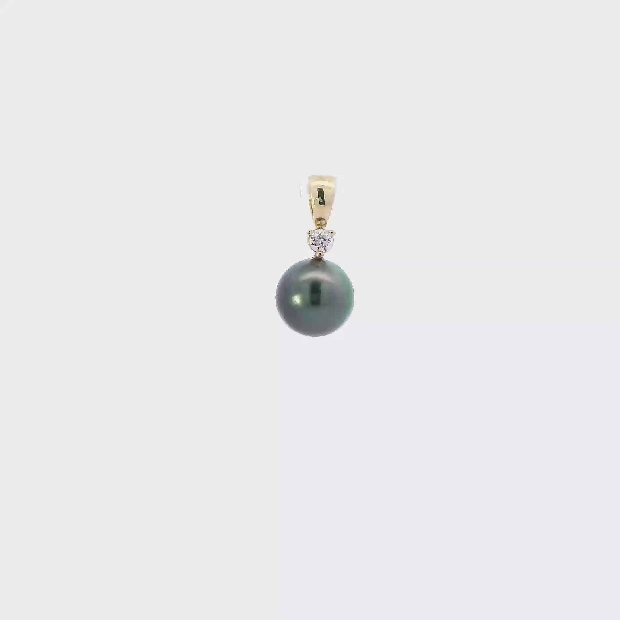 14K Yellow Gold Tahitian Pearl & Diamond Pendant - 0.10ct