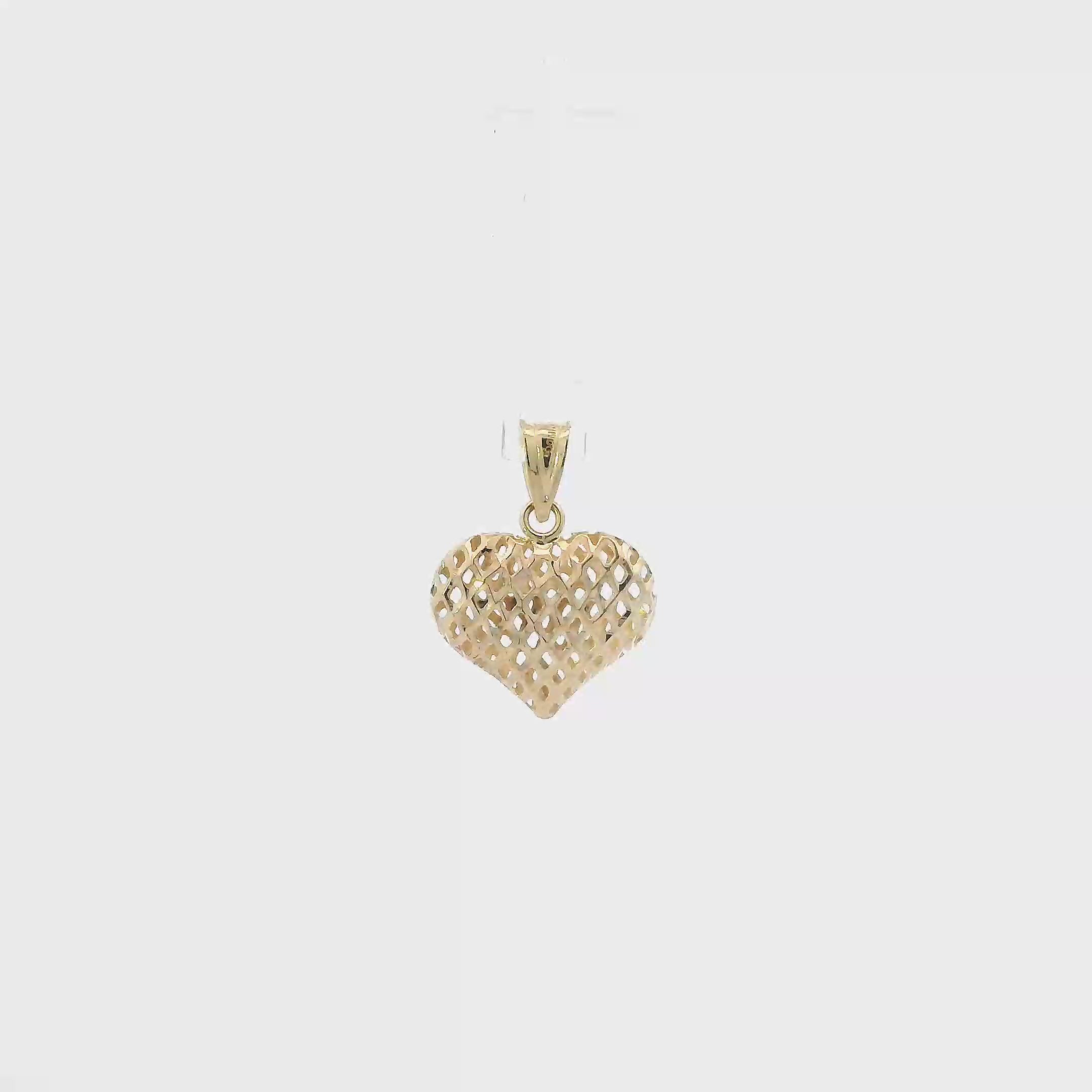 14K Yellow Gold Lattice Puff Heart Pendant