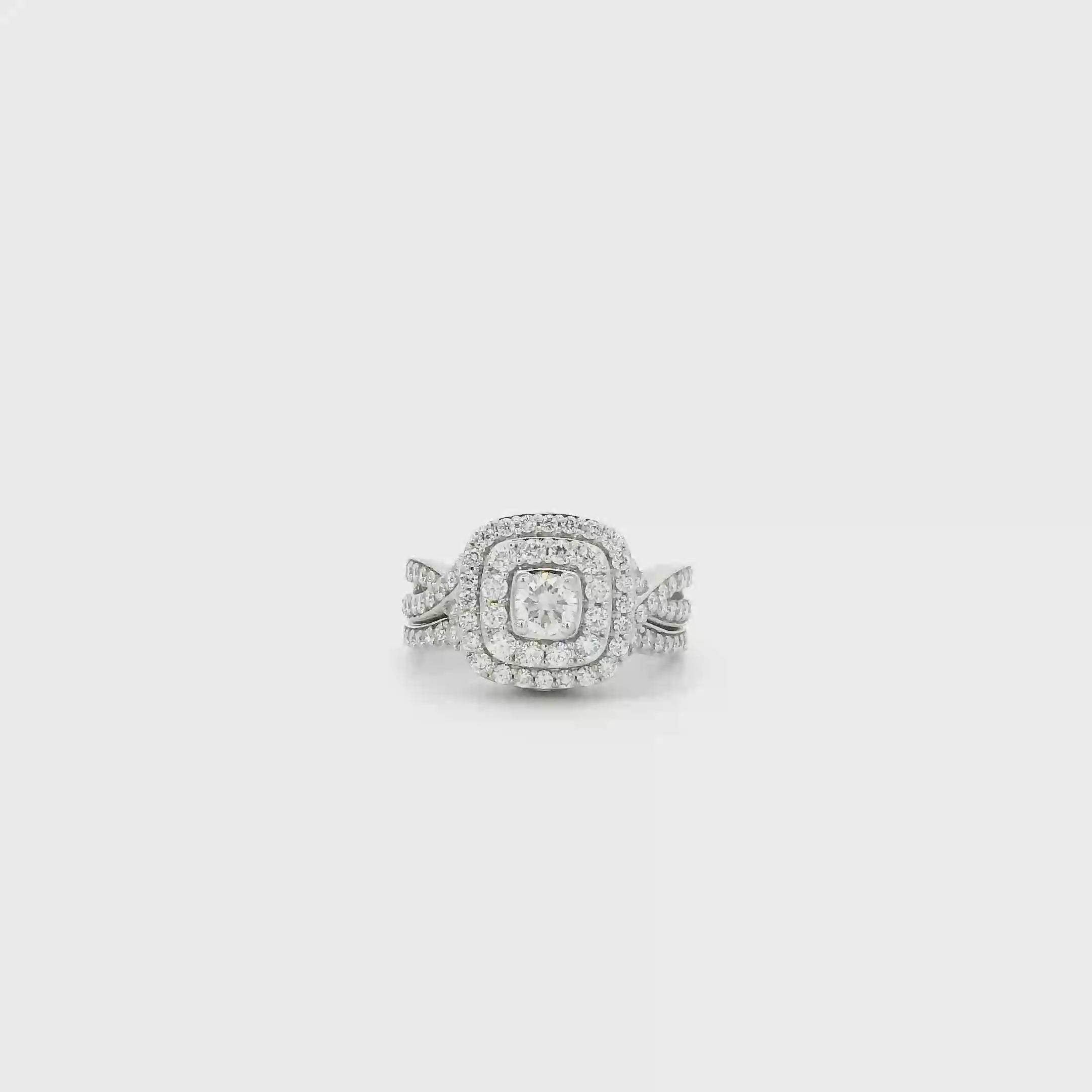 10K White Gold Lab Grown Diamonds Womens Engagement & Wedding Ring Set - 1.14ct