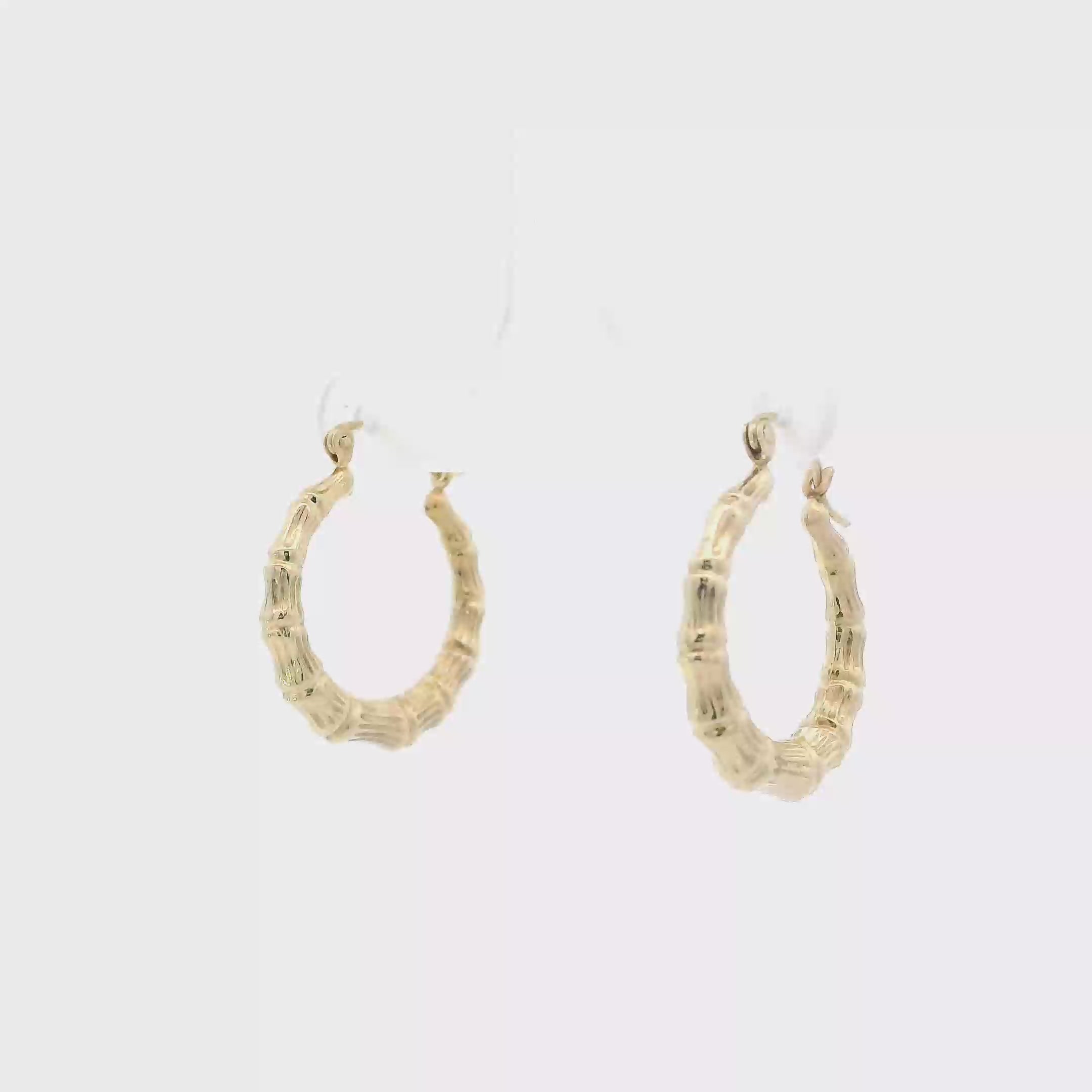 14K Yellow Gold Bamboo Hoop Earrings