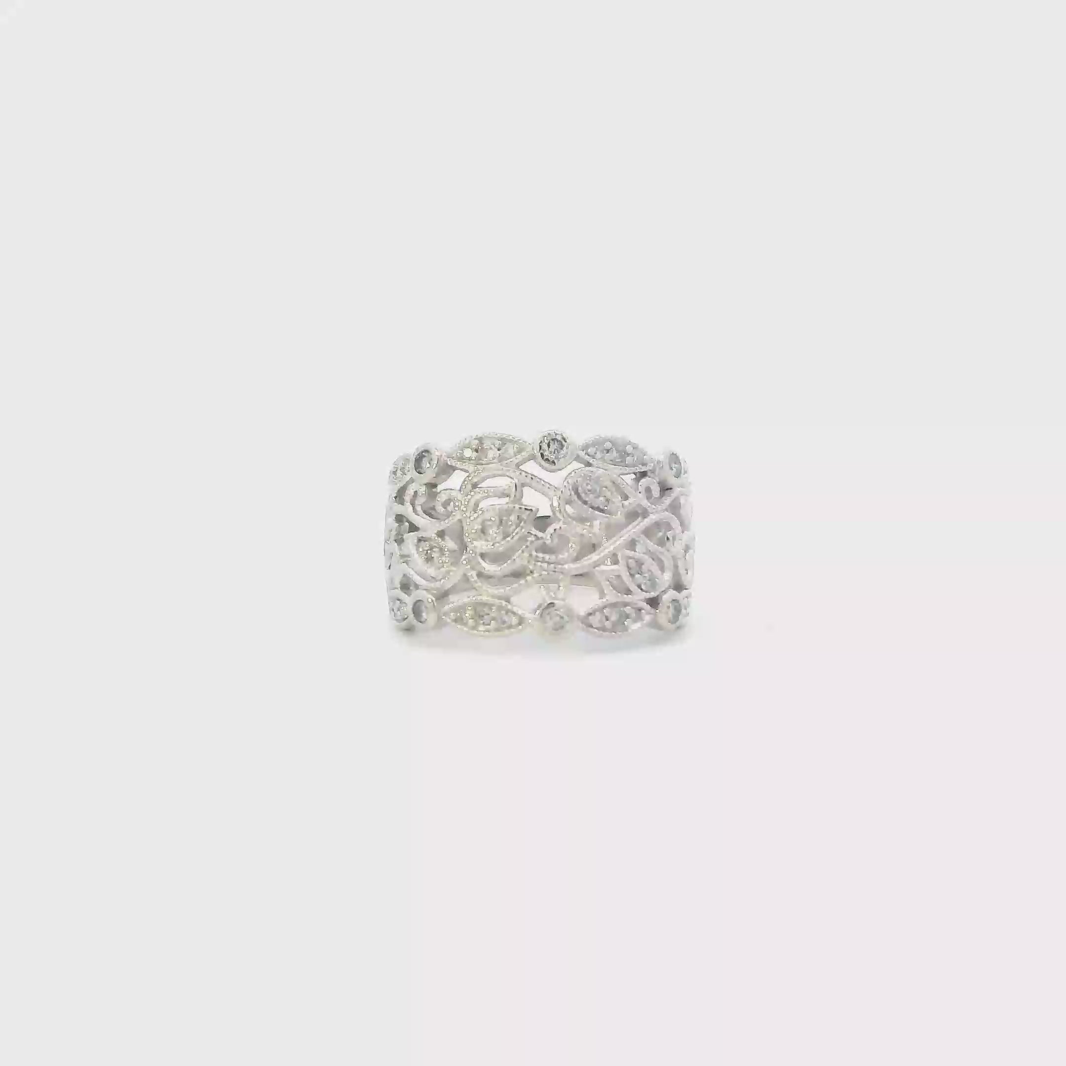 10K White Gold Diamonds Filigree Womens Ring - 0.30ct