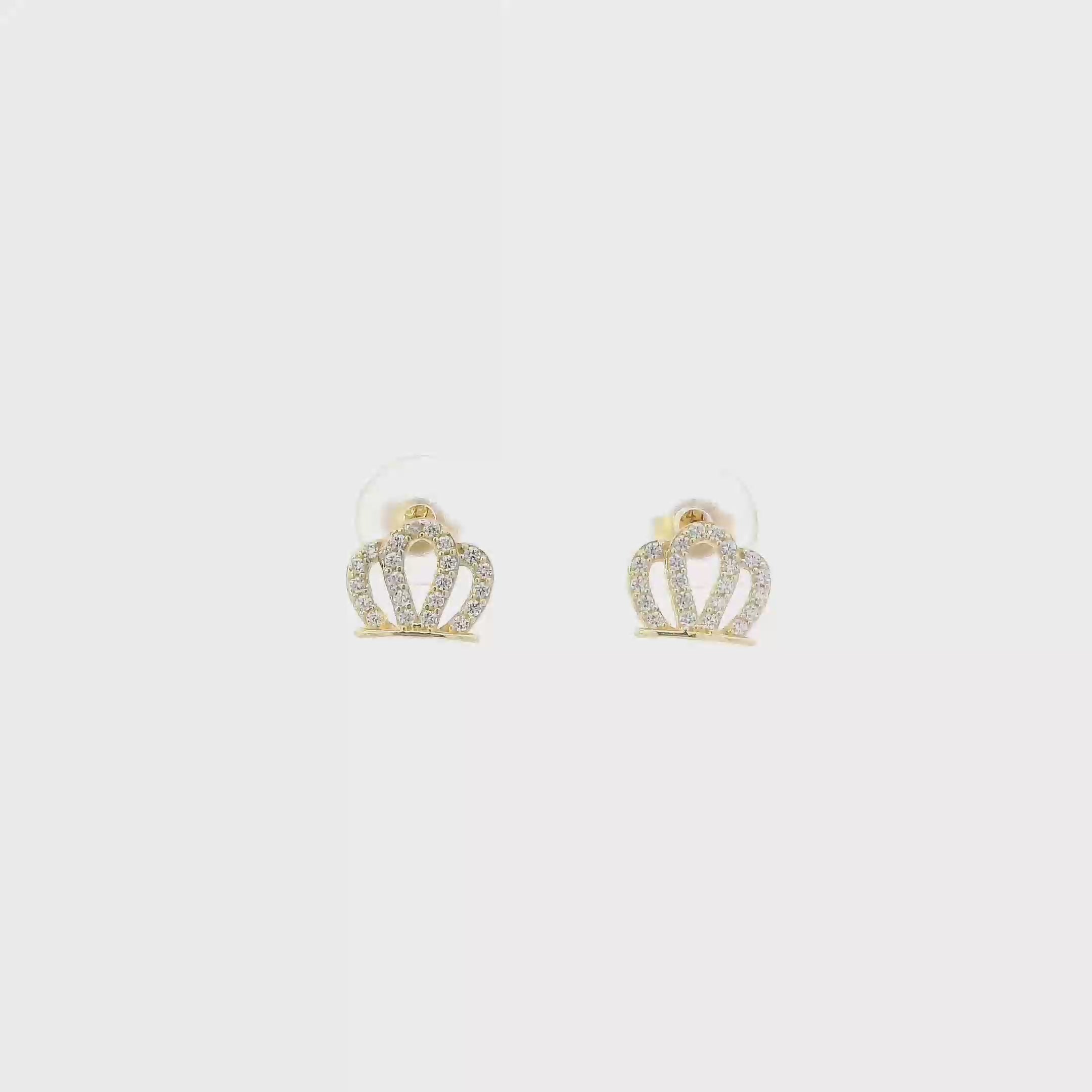14K Yellow Gold Crown Stud Earrings