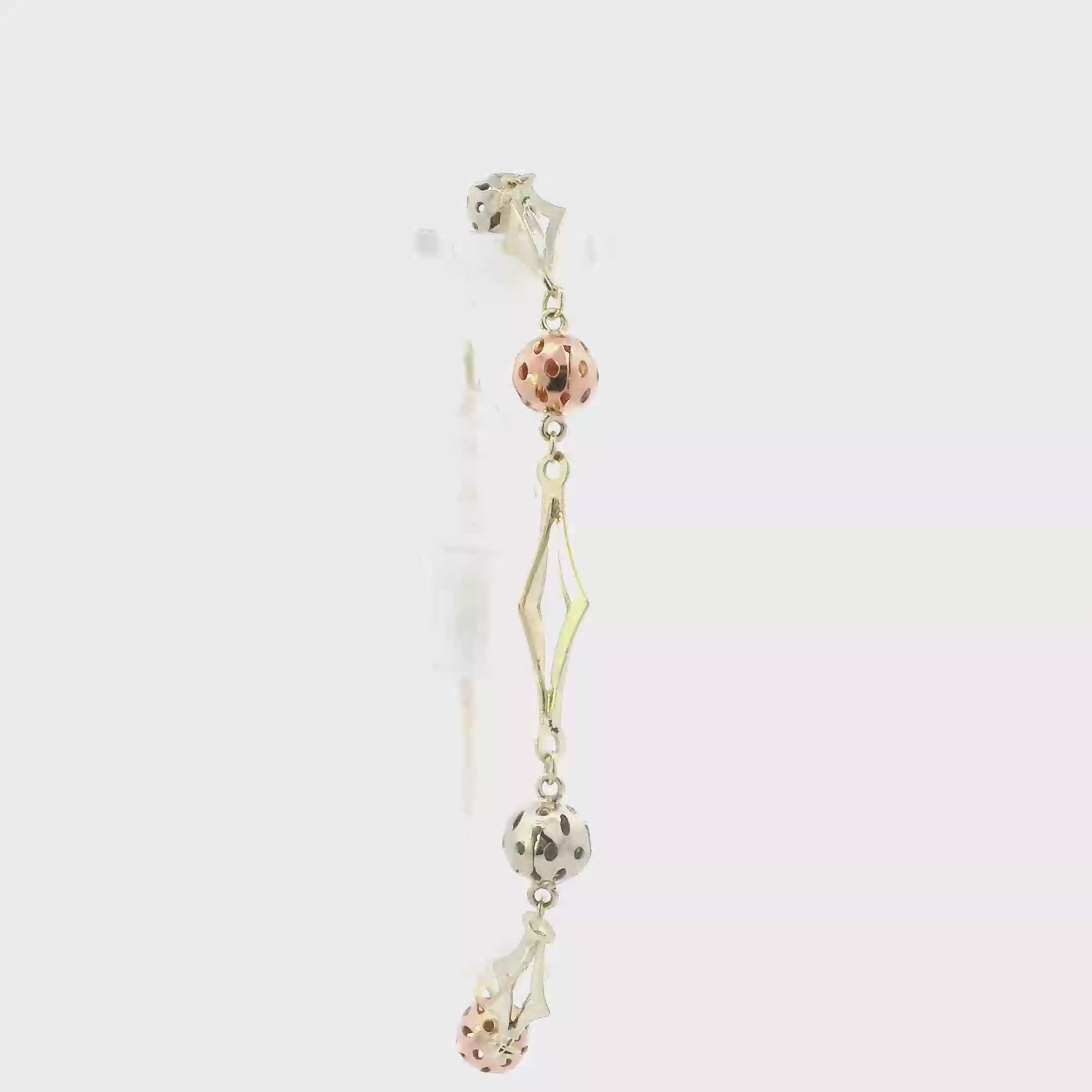 14K Tri Color Gold Beaded Diamond Shaped Link Bracelet