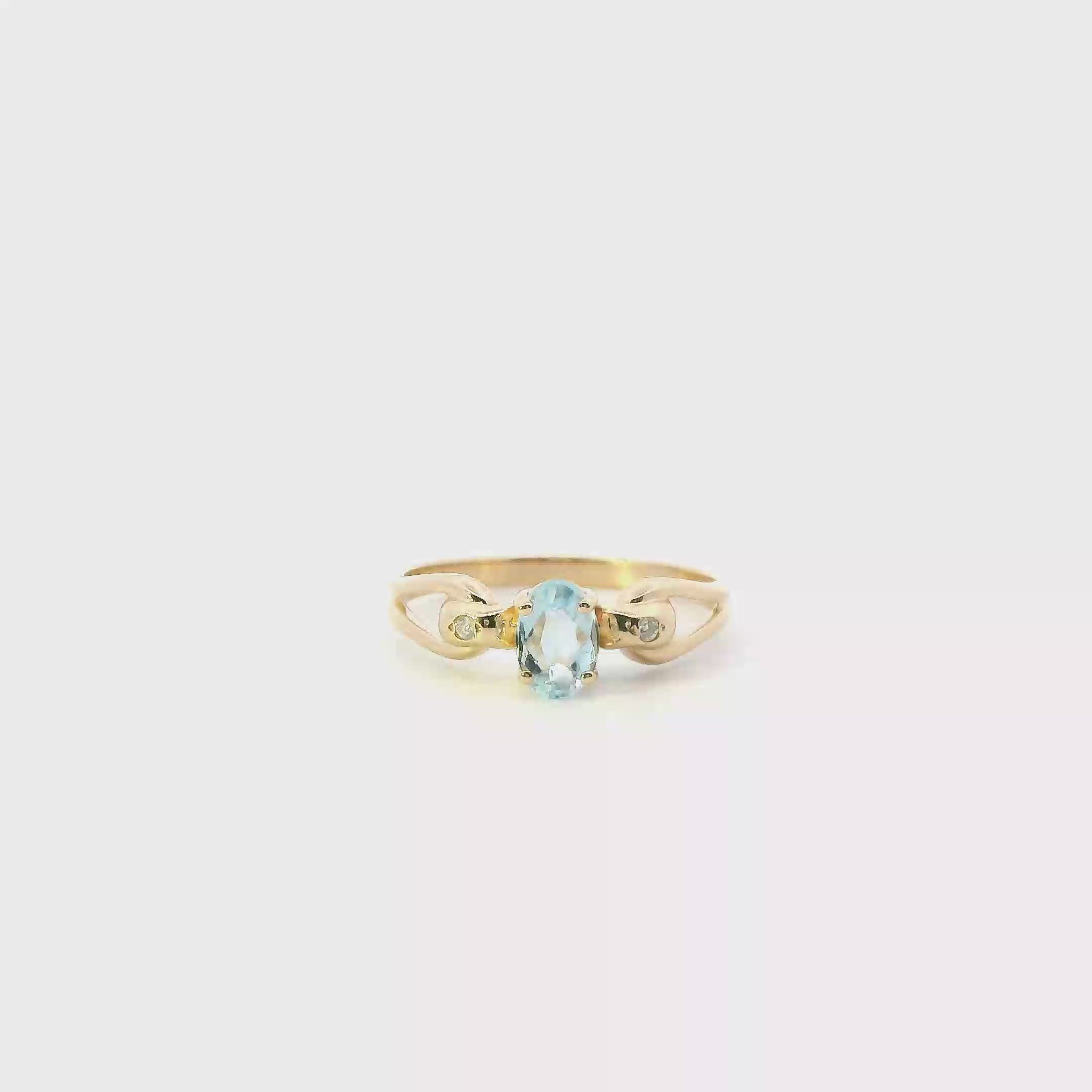 14K Yellow Gold Aquamarine & Diamond Women's Ring - 0.02ct