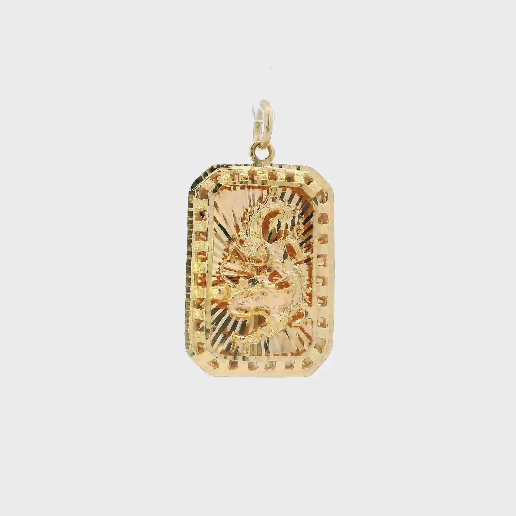 18K Yellow Gold Rectangular Dragon Pendant
