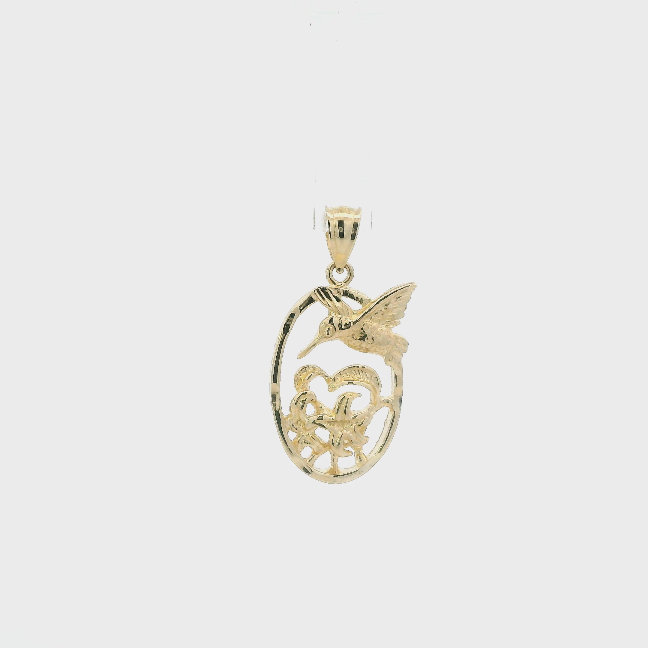 14K Yellow Gold Oval Hummingbird & Star Pendant