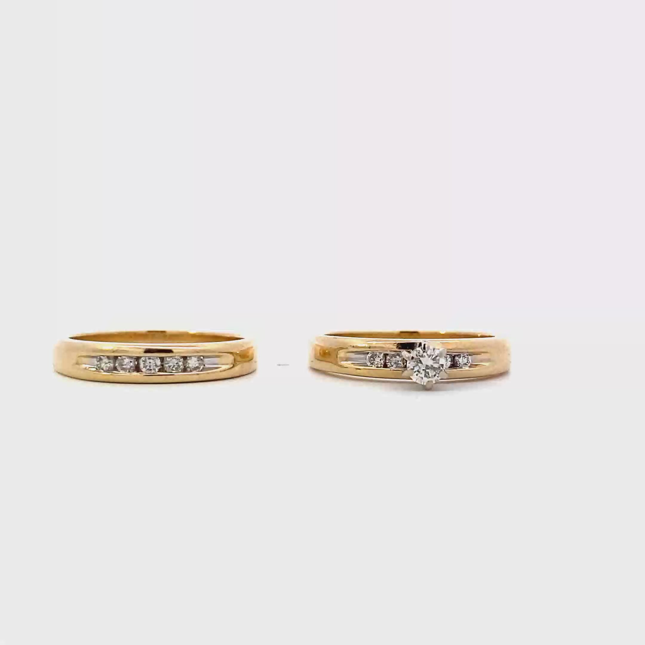14K Yellow Gold Diamond Engagement & Wedding Ring Set - 0.33ct