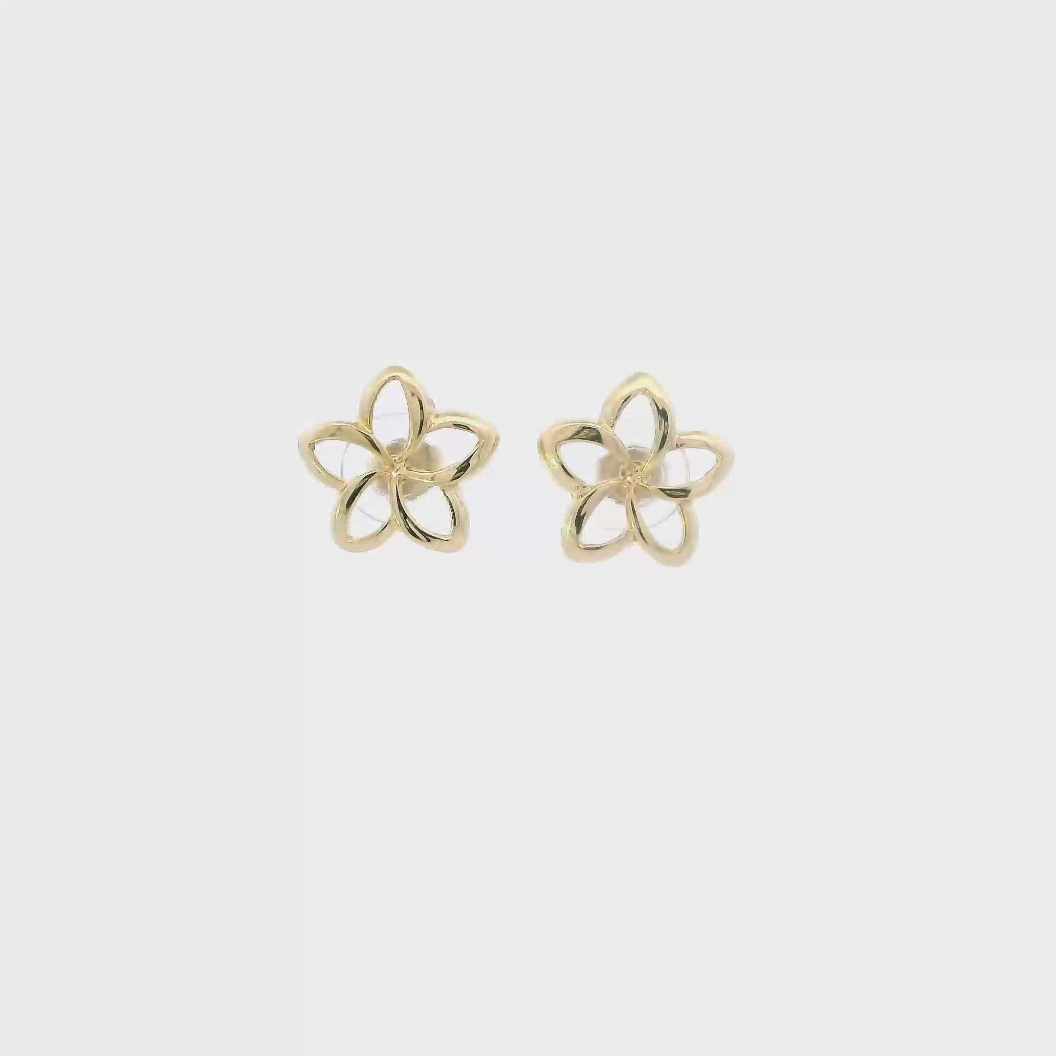 14K Yellow Gold Outline Plumeria Flower Earrings