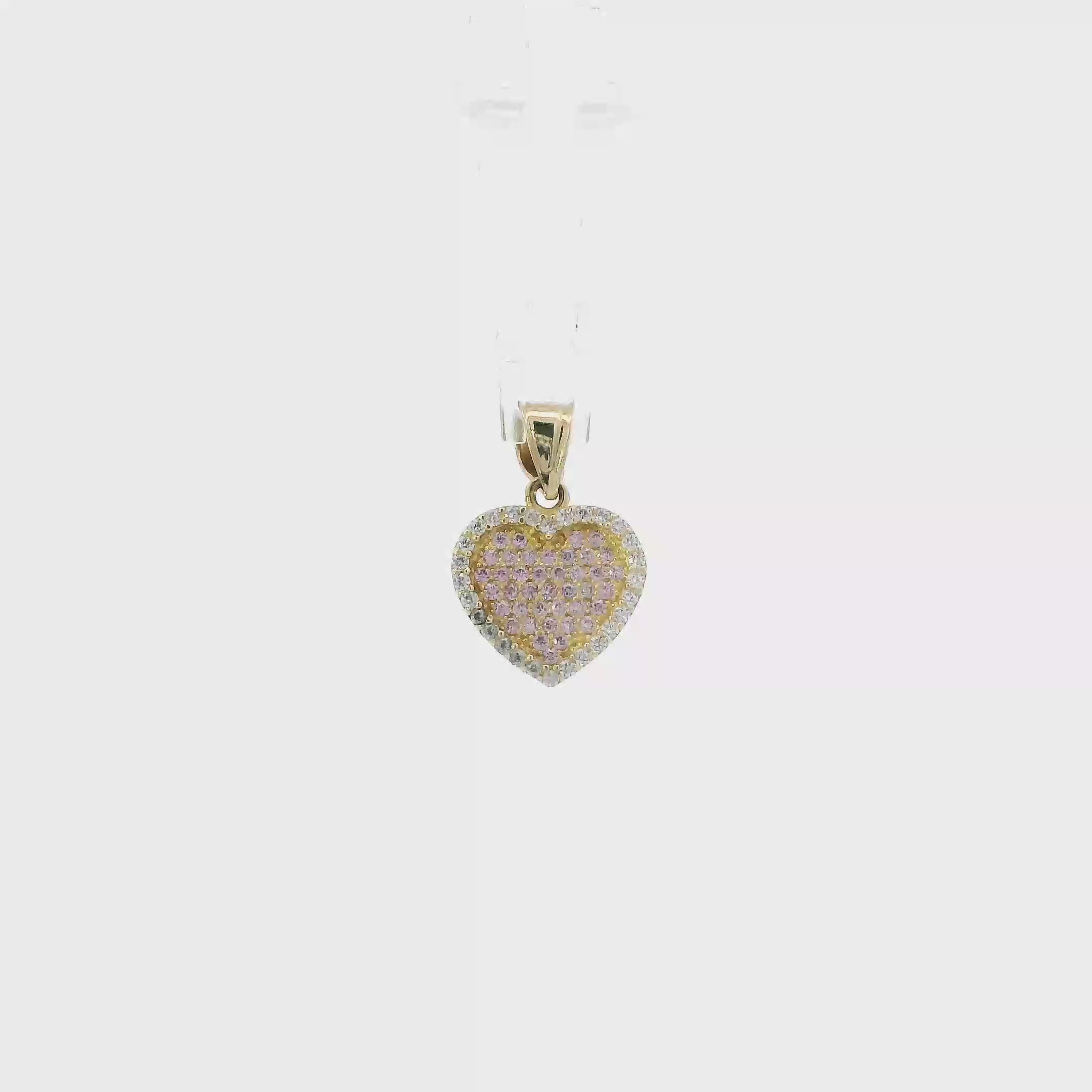 10K Yellow Gold Pave Pink & Clear Heart Pendant