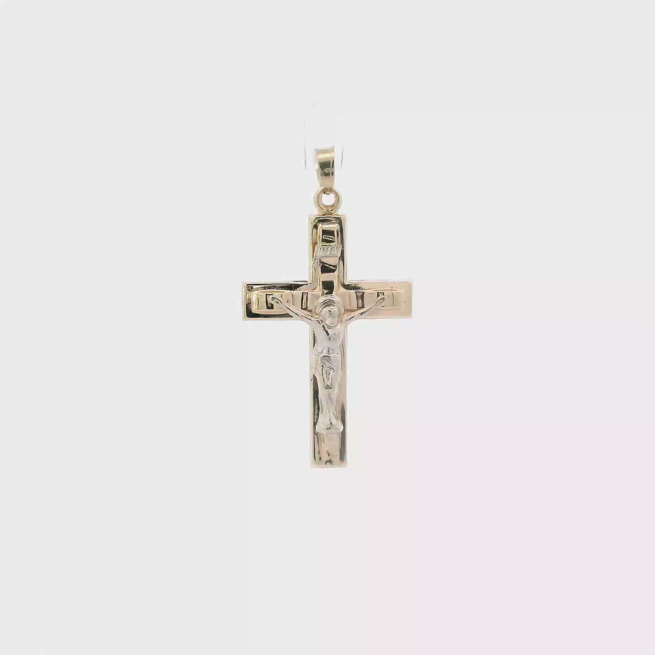 Colgante Crucifijo Oro Amarillo y Blanco 14K