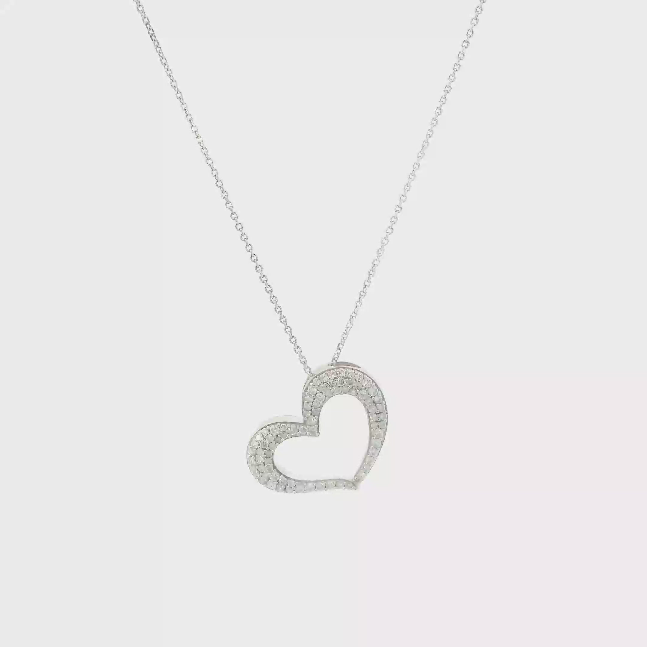 10K White Gold Diamonds Heart Pendant & 18