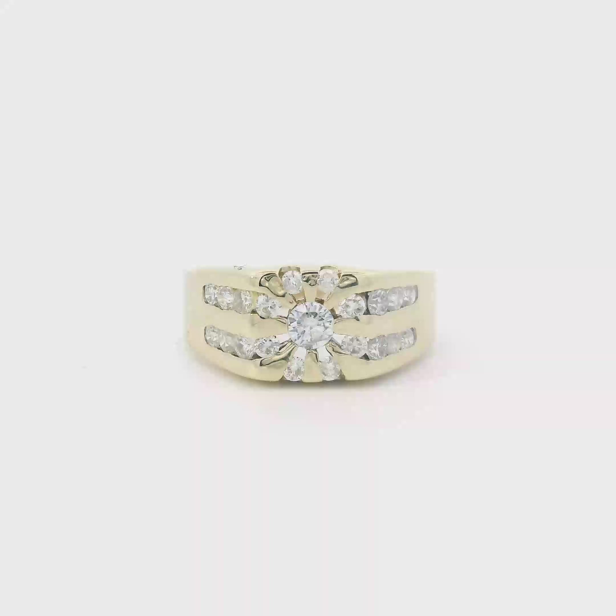14K Yellow Gold Diamonds Mens Ring - 0.92ct