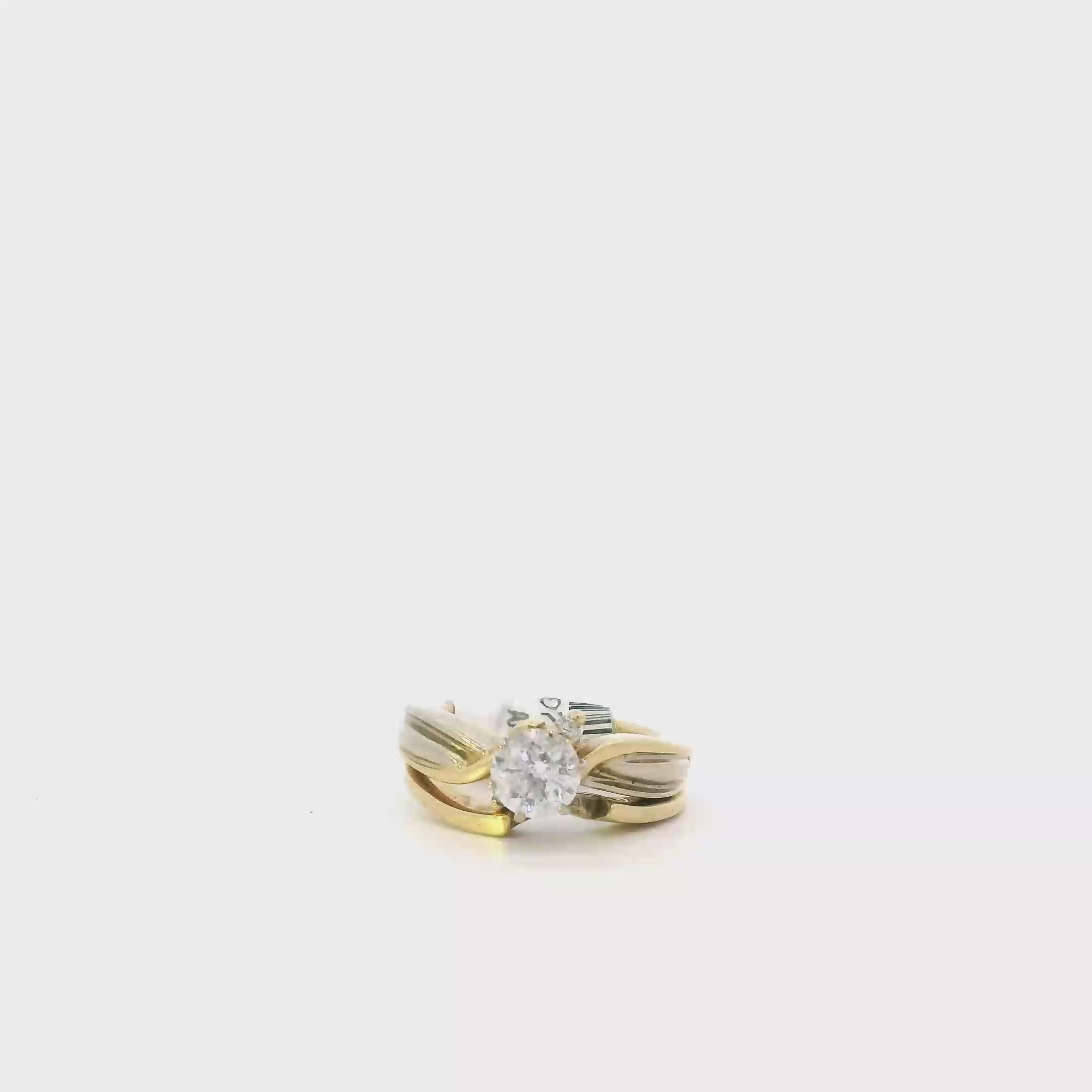 14K Yellow Gold Diamond Women's Engagement & Wedding Ring Set -0.88ct